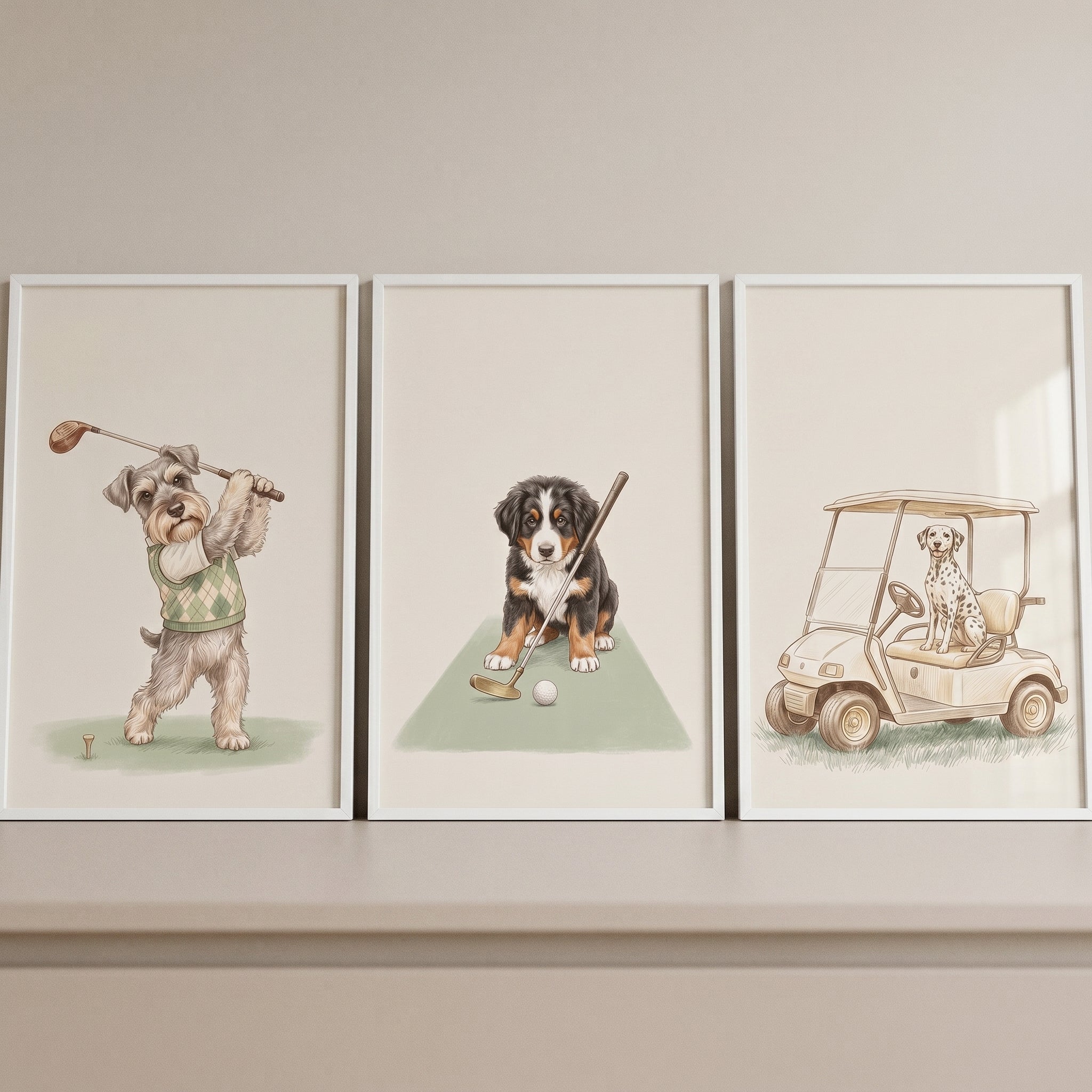 Whimsical Watercolor Golfing Dogs Wall Art Set of 3 - Fairway Friends