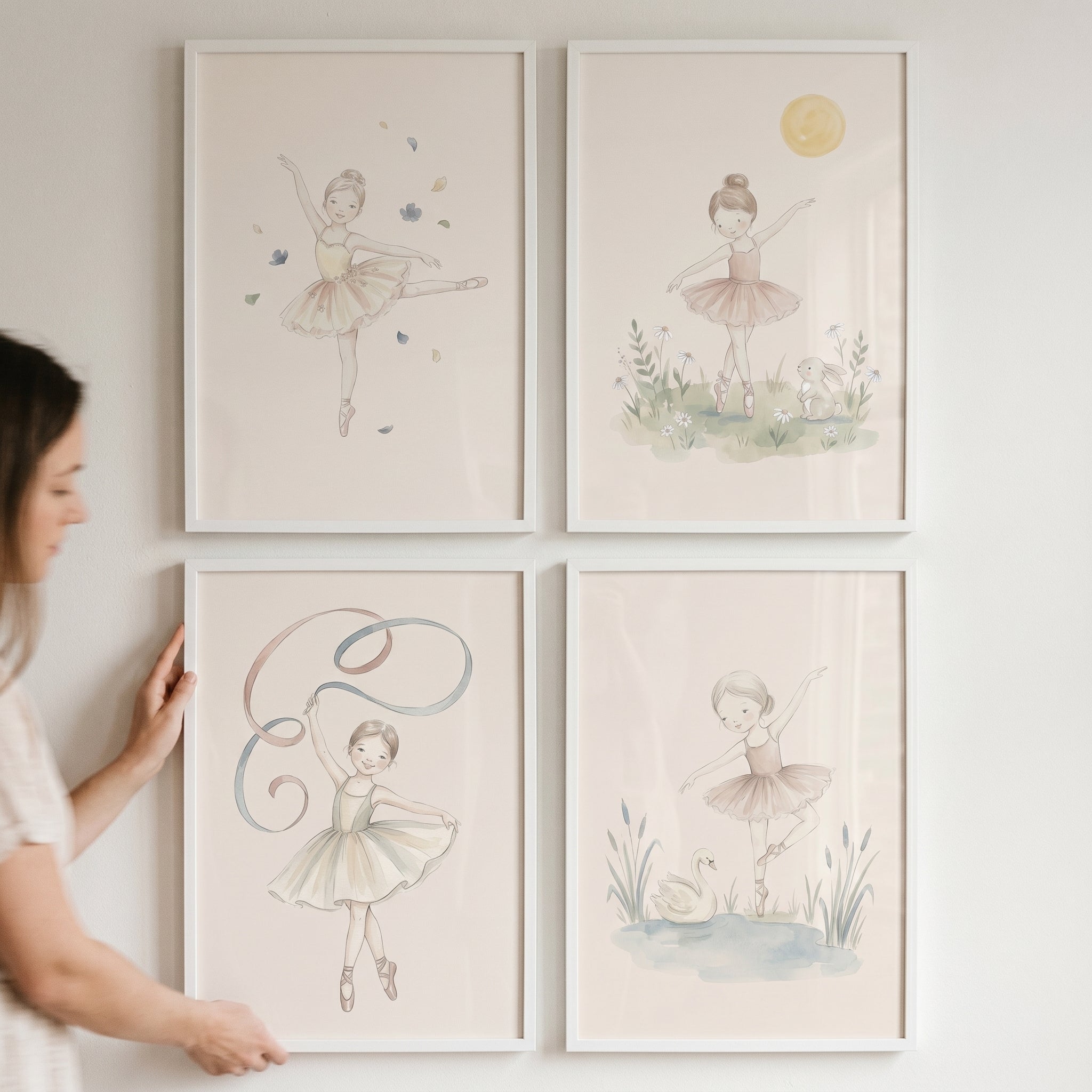 Whimsical Watercolor Little Ballerina Wall Art Set Of 4 - Whimsical Ballet Dreams