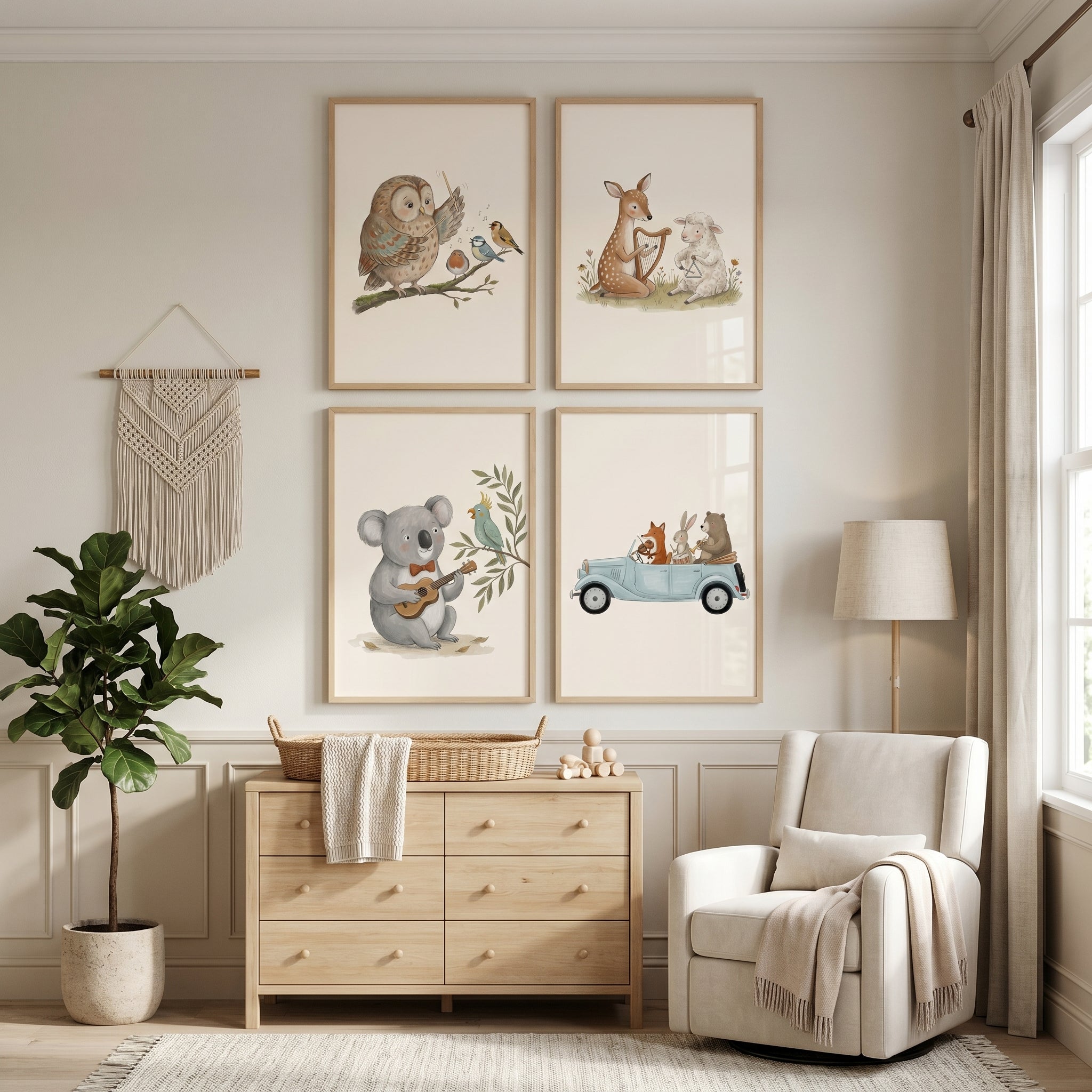 Whimsical Watercolor Musical Animal Wall Art Set Of 4 - Little Creature Concert