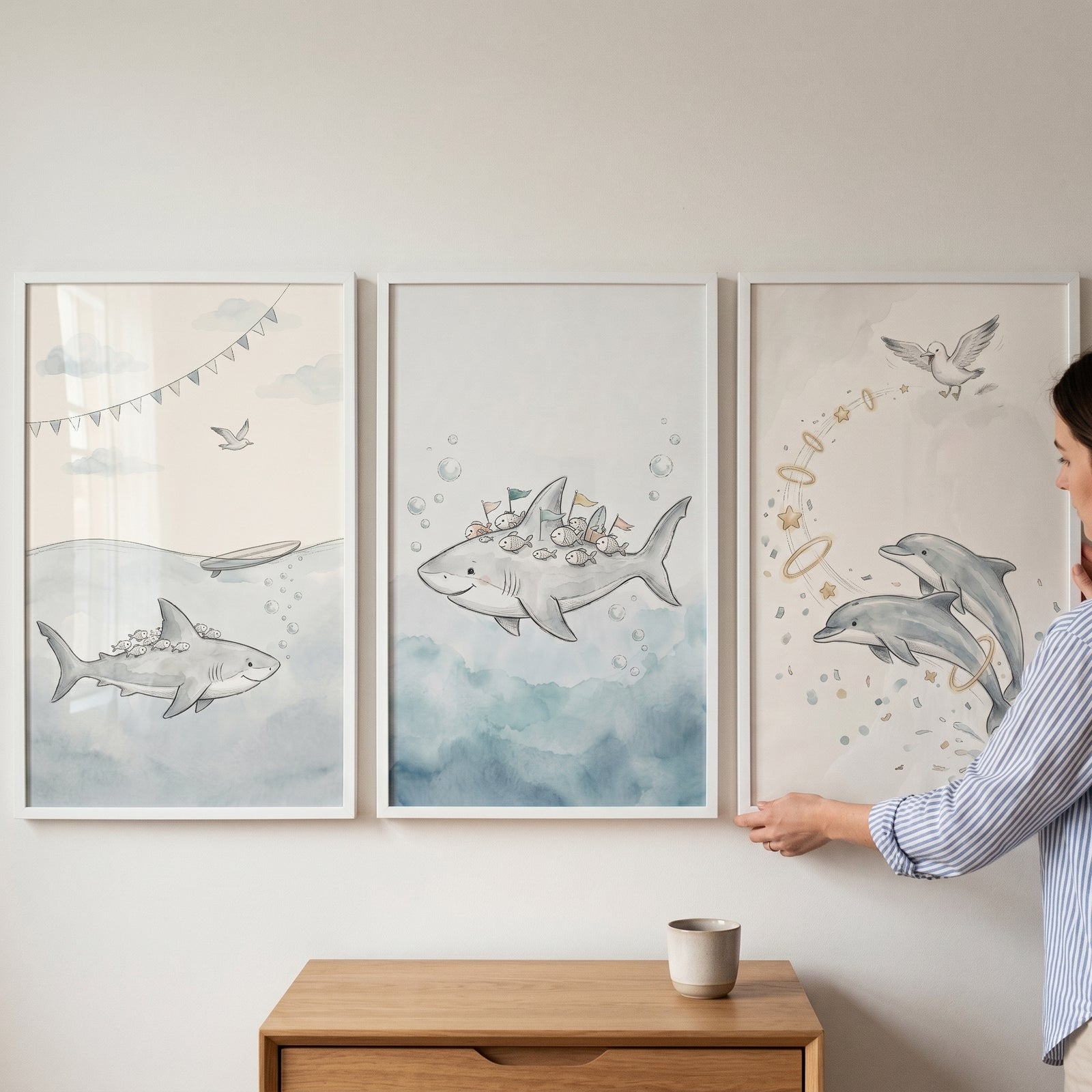 Whimsical Watercolor Sea Animal Wall Art Set Of 3 - Whimsical Sea Creatures