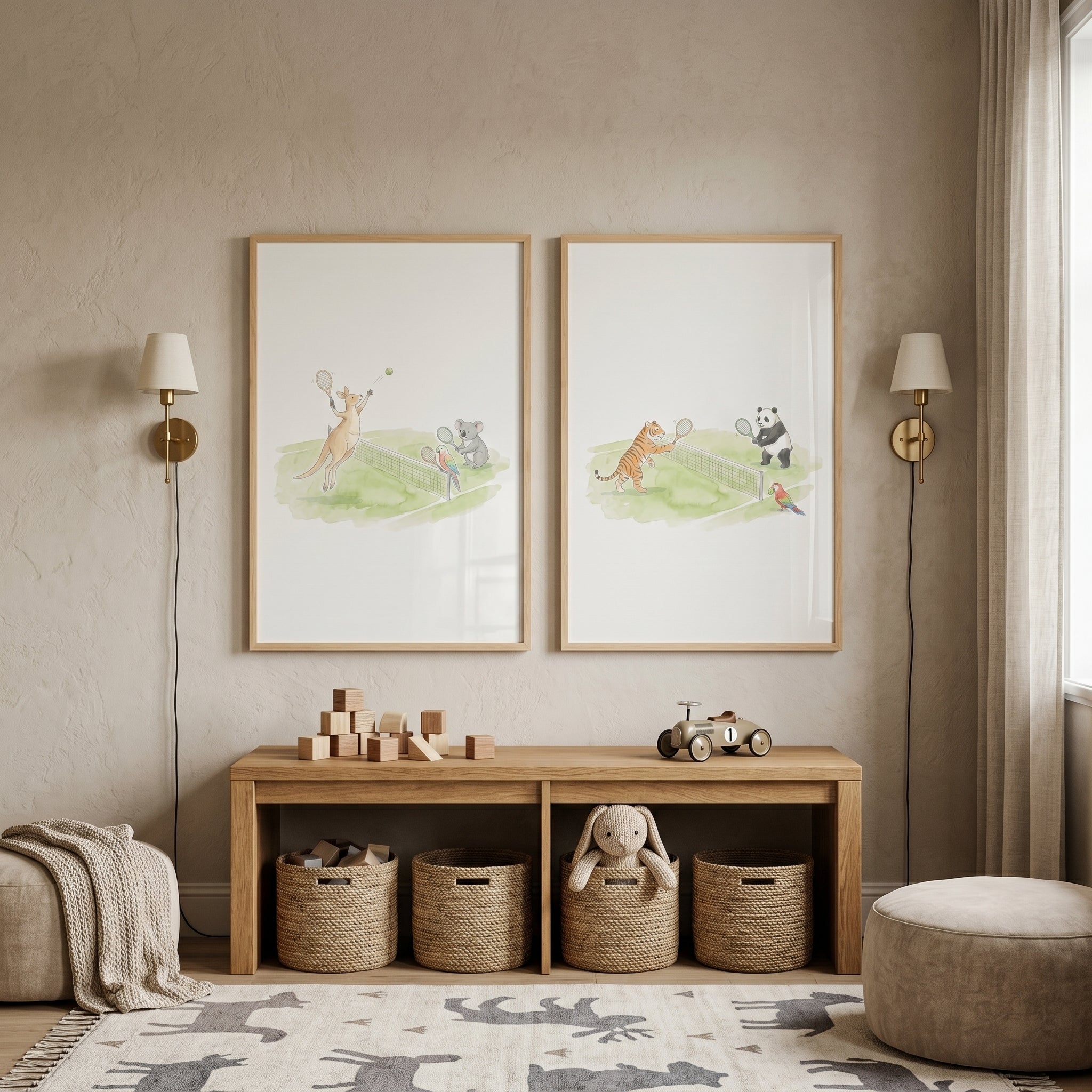 Whimsical Watercolor Tennis Animals Wall Art Set of 2 - Whimsical Tennis Friends