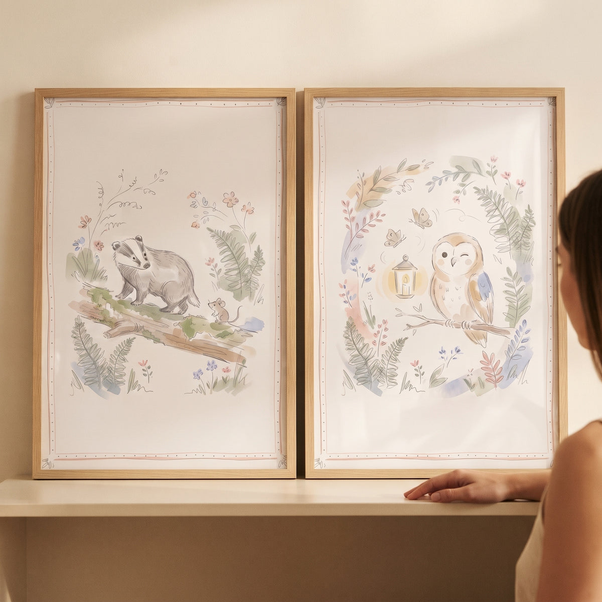 Whimsical Watercolor Woodland Animal Wall Art Set of 2 - Whimsical Woodland Art