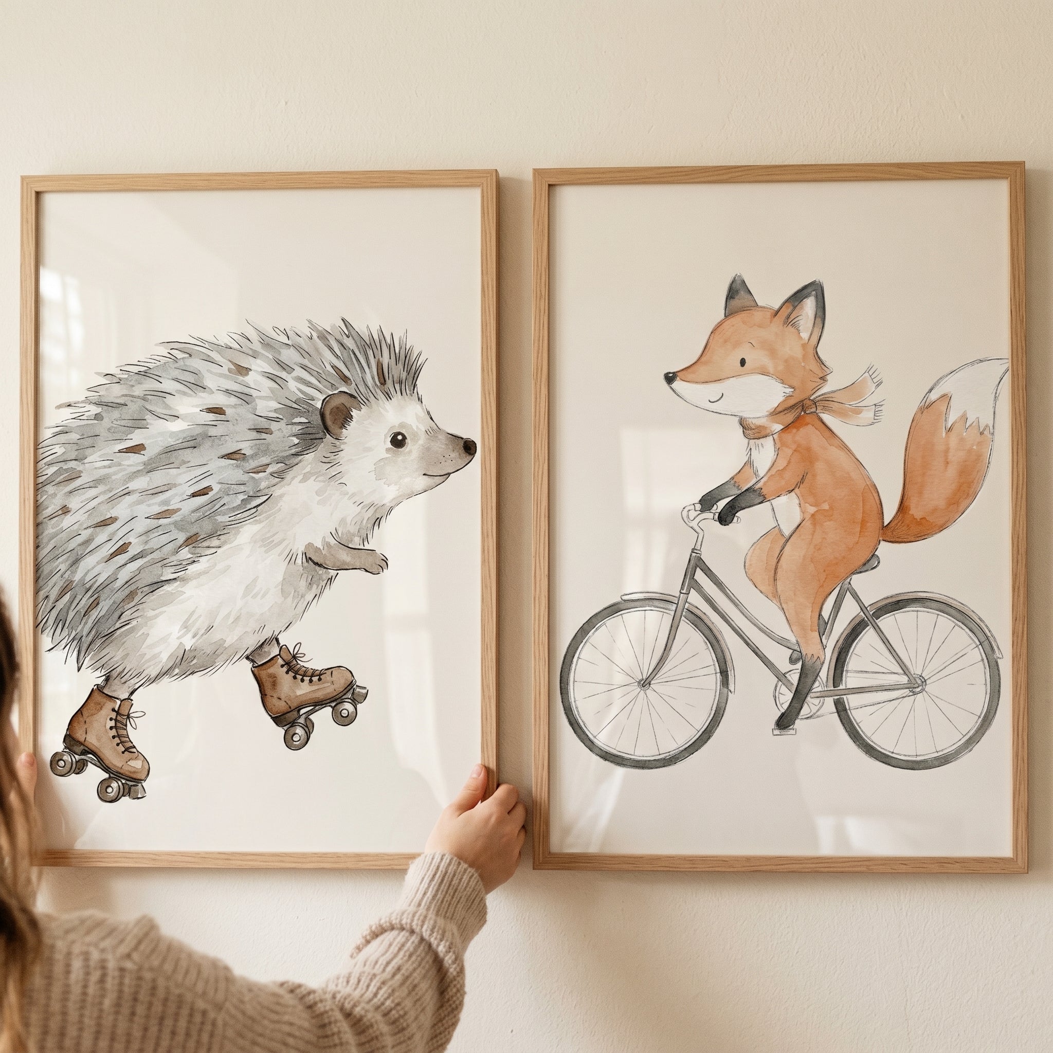 Whimsical Watercolor Woodland Animals Wall Art Set of 2 - Whimsical Forest Friends