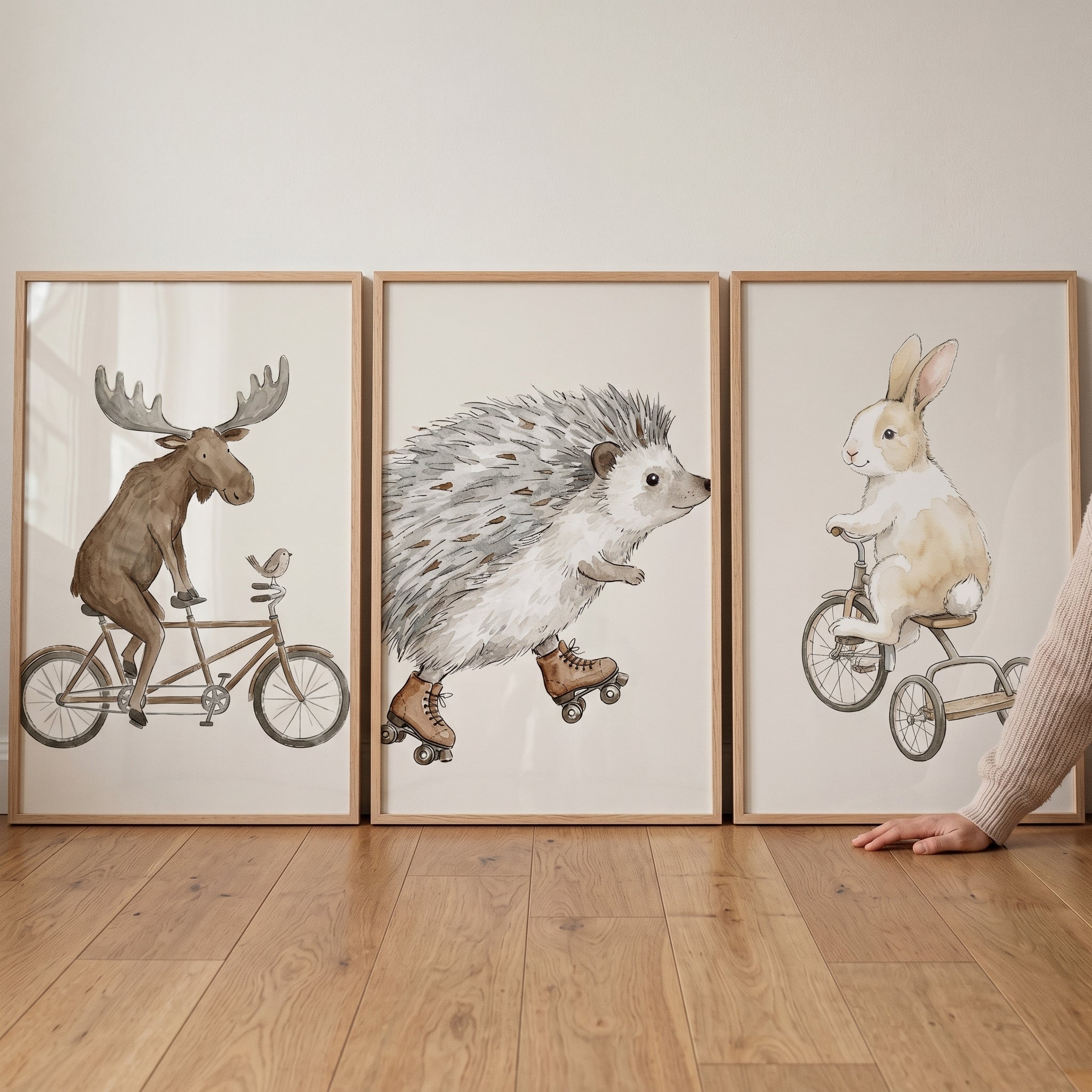 Whimsical Wheeling Woodland Animals Wall Art Set of 3 - Woodland Wheel Fun