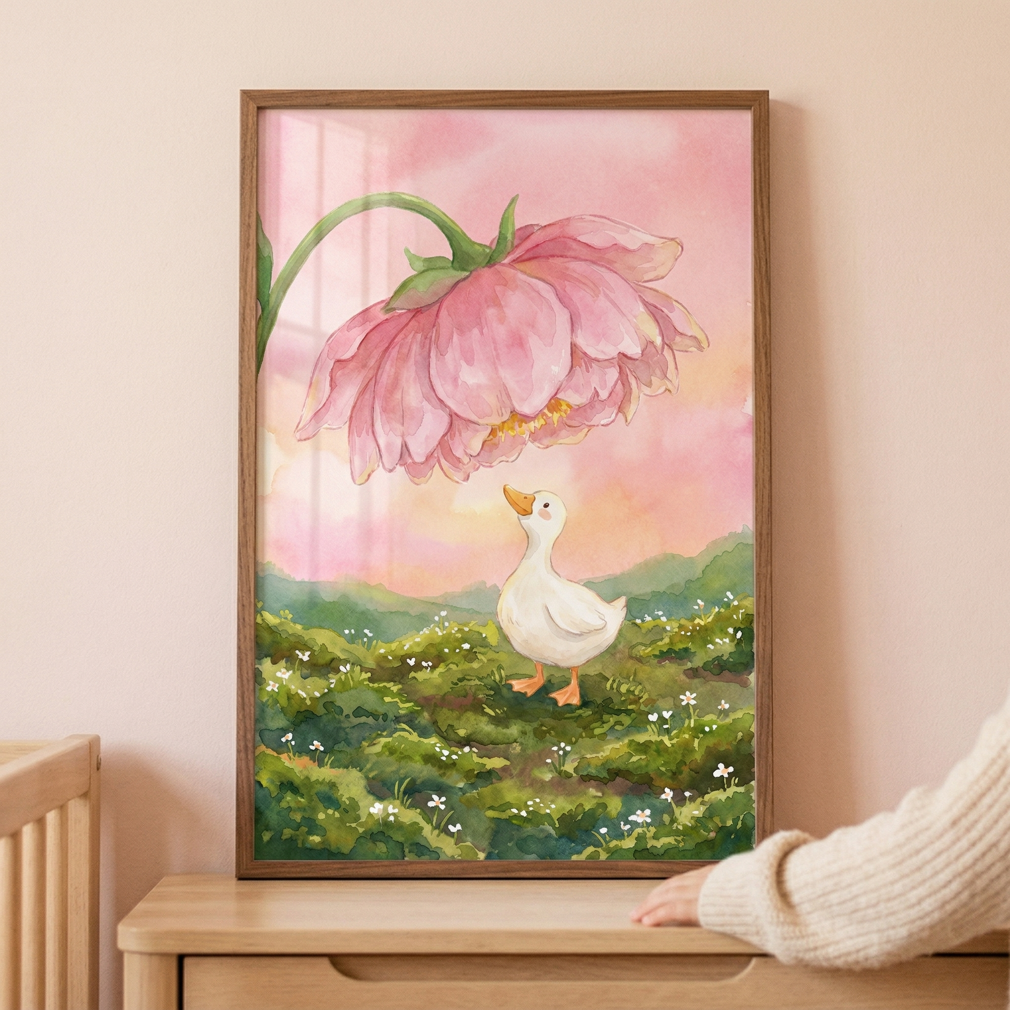 Whimsical White Duckling Wall Art - Petal Duckling Gaze