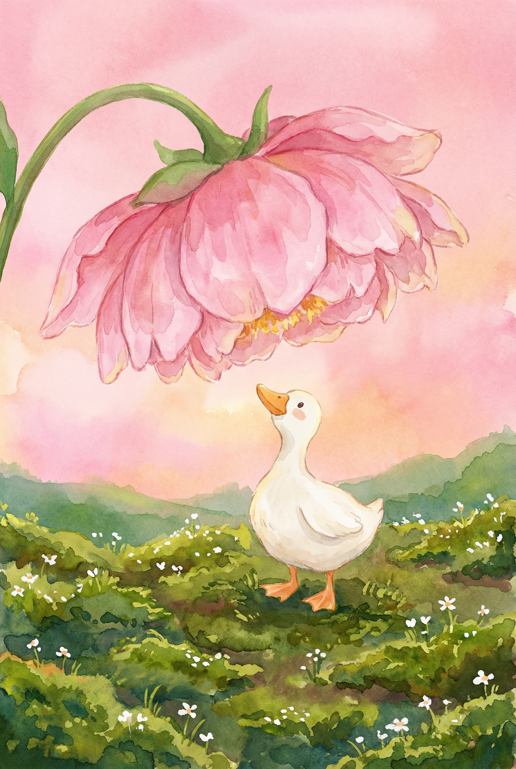 Whimsical White Duckling Wall Art - Petal Duckling Gaze