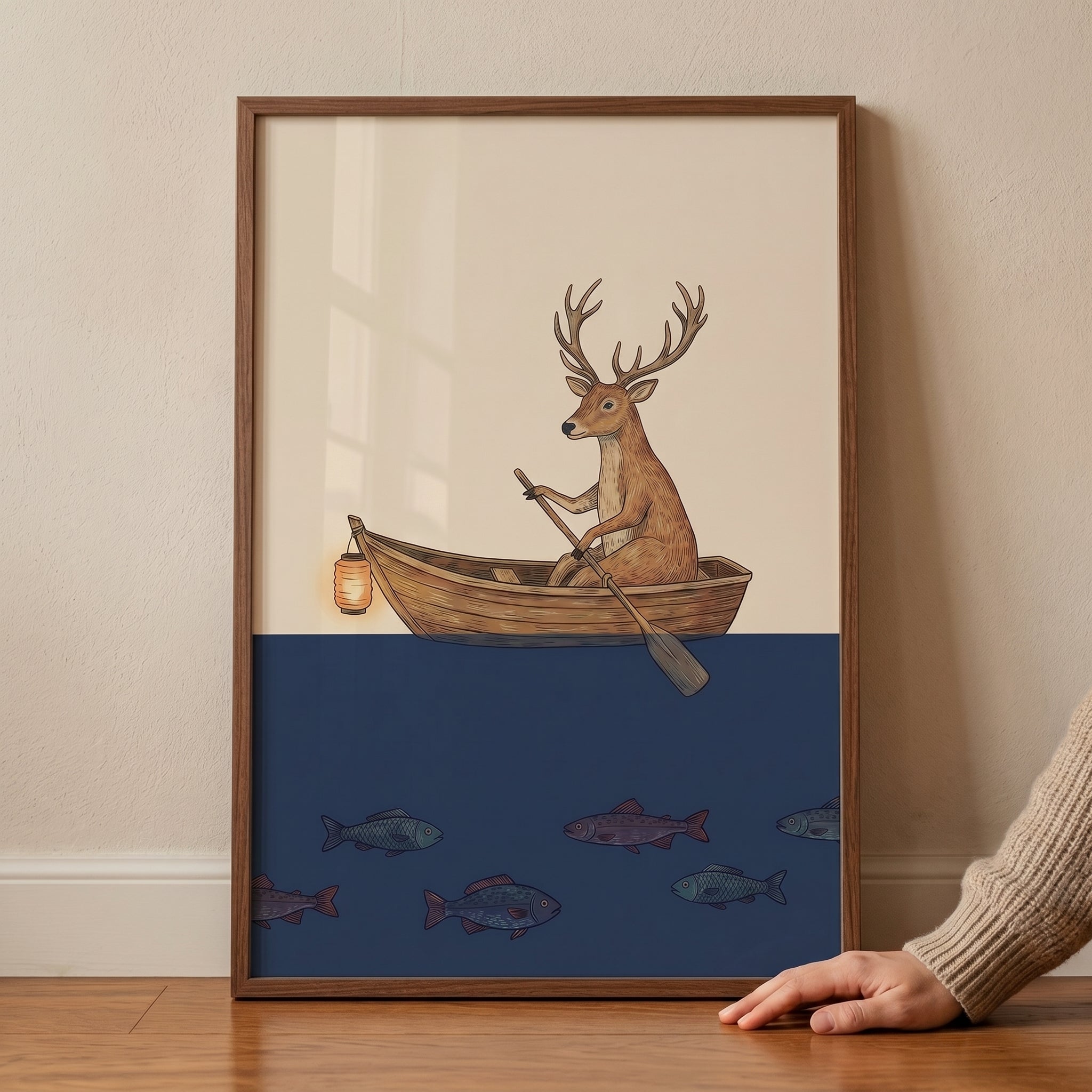 Whimsical Wooden Boat Deer Wall Art - The Rowing Buck