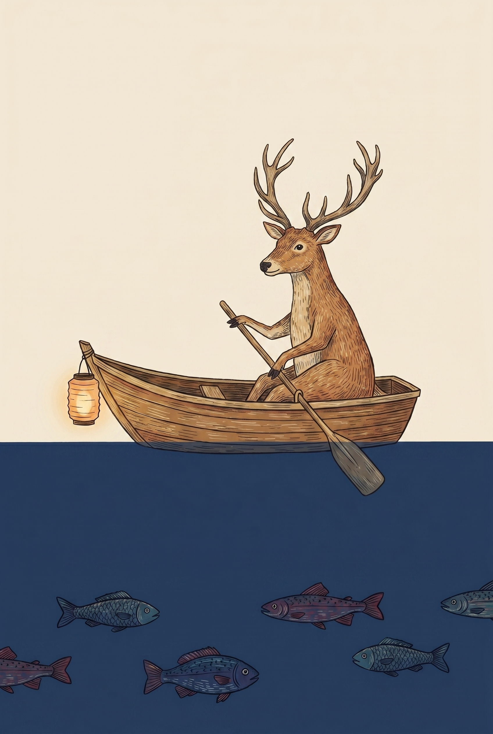 Whimsical Wooden Boat Deer Wall Art - The Rowing Buck