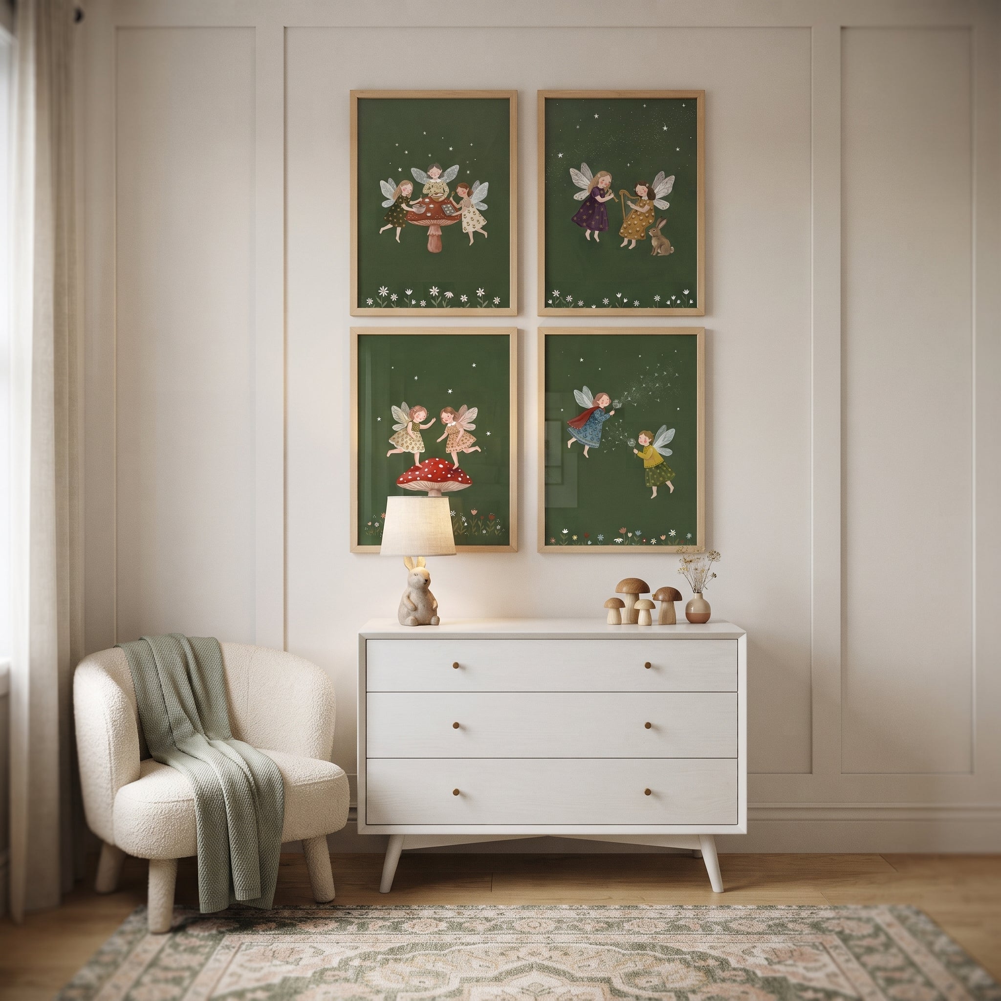 Whimsical Woodland Winged Fairies Wall Art Set of 4 - Magical Woodland Sprites