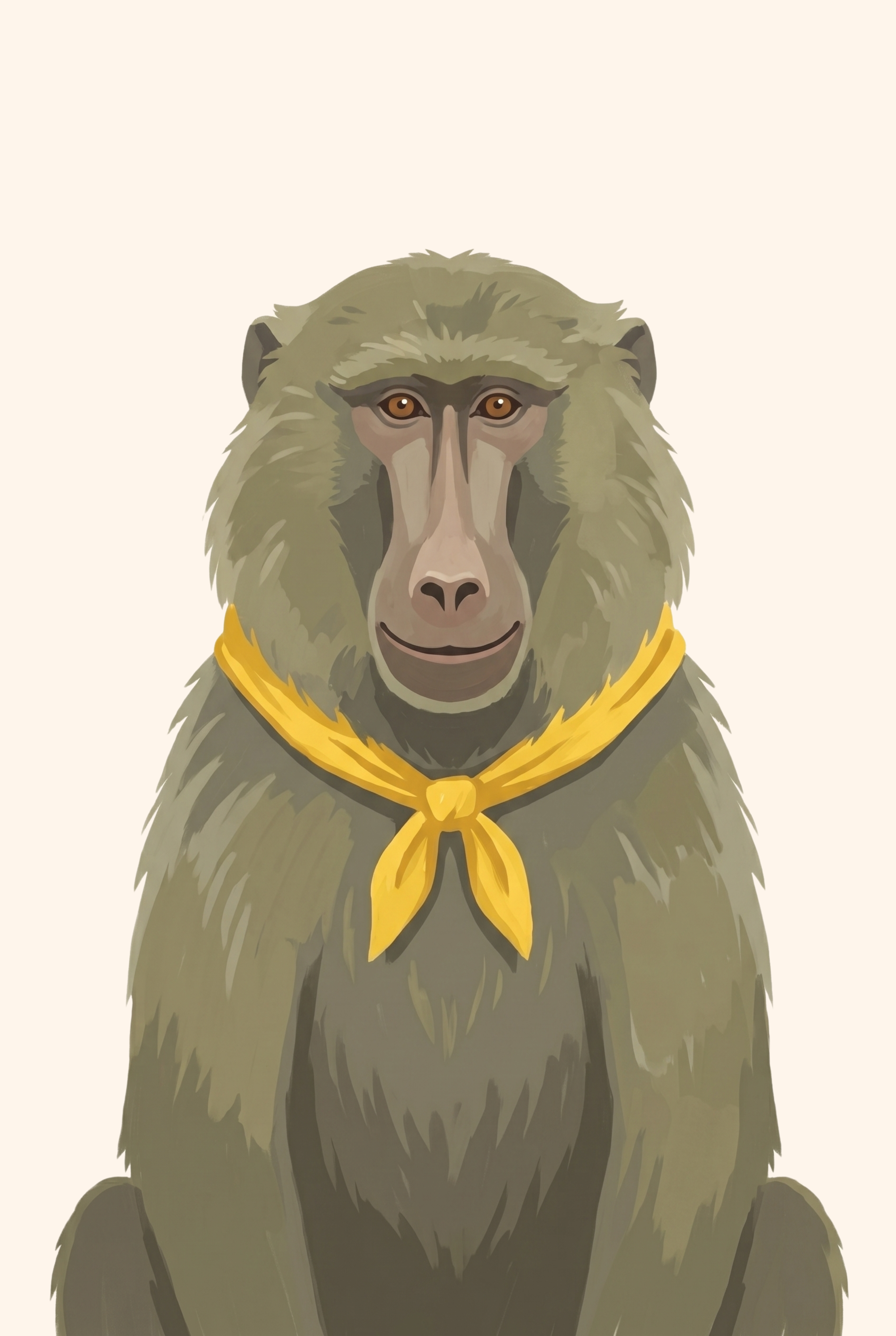 Whimsical Yellow Scarf Baboon Wall Art - Golden Scarf Baboon