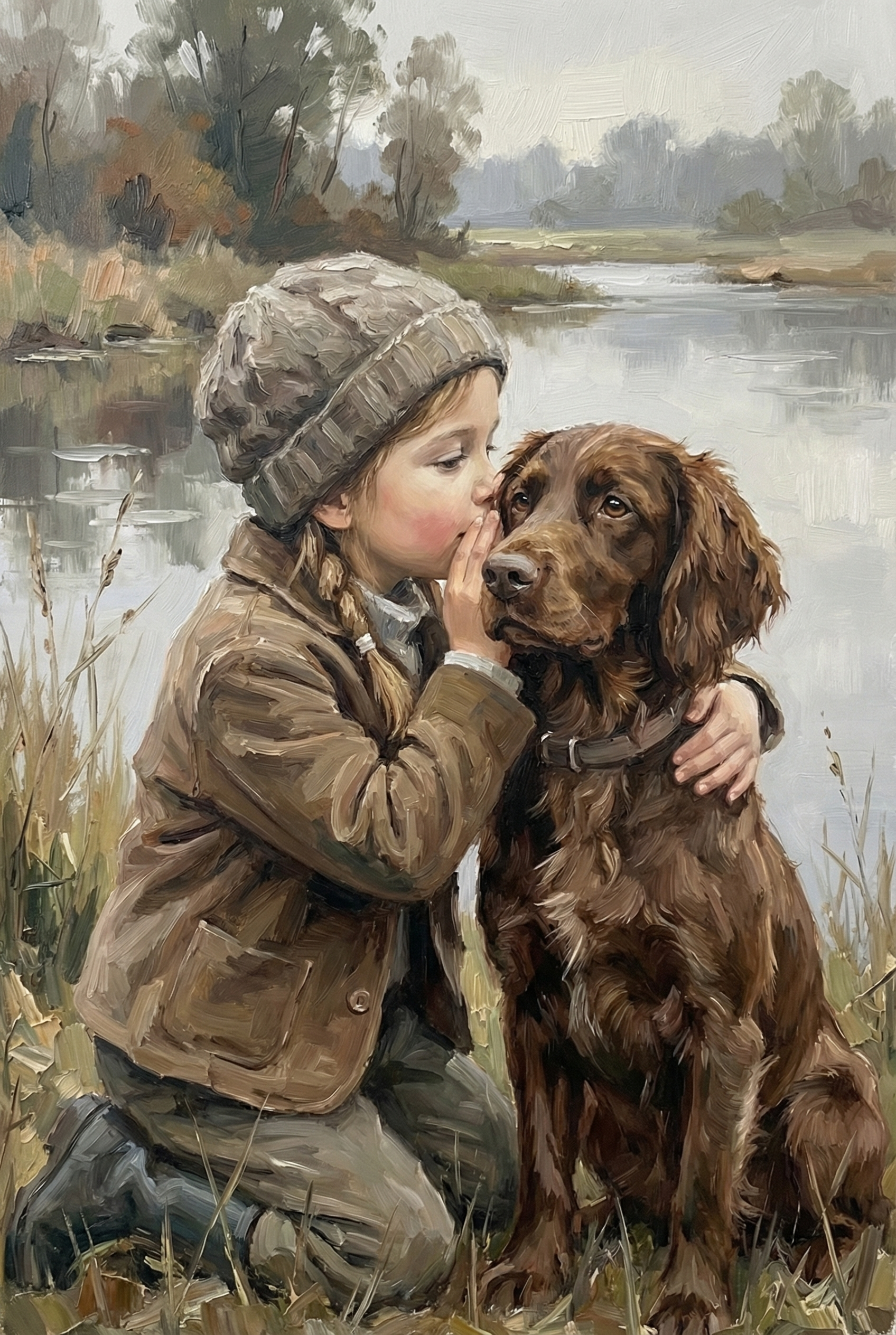 Whispering Girl And Dog Wall Art - Shared Secrets