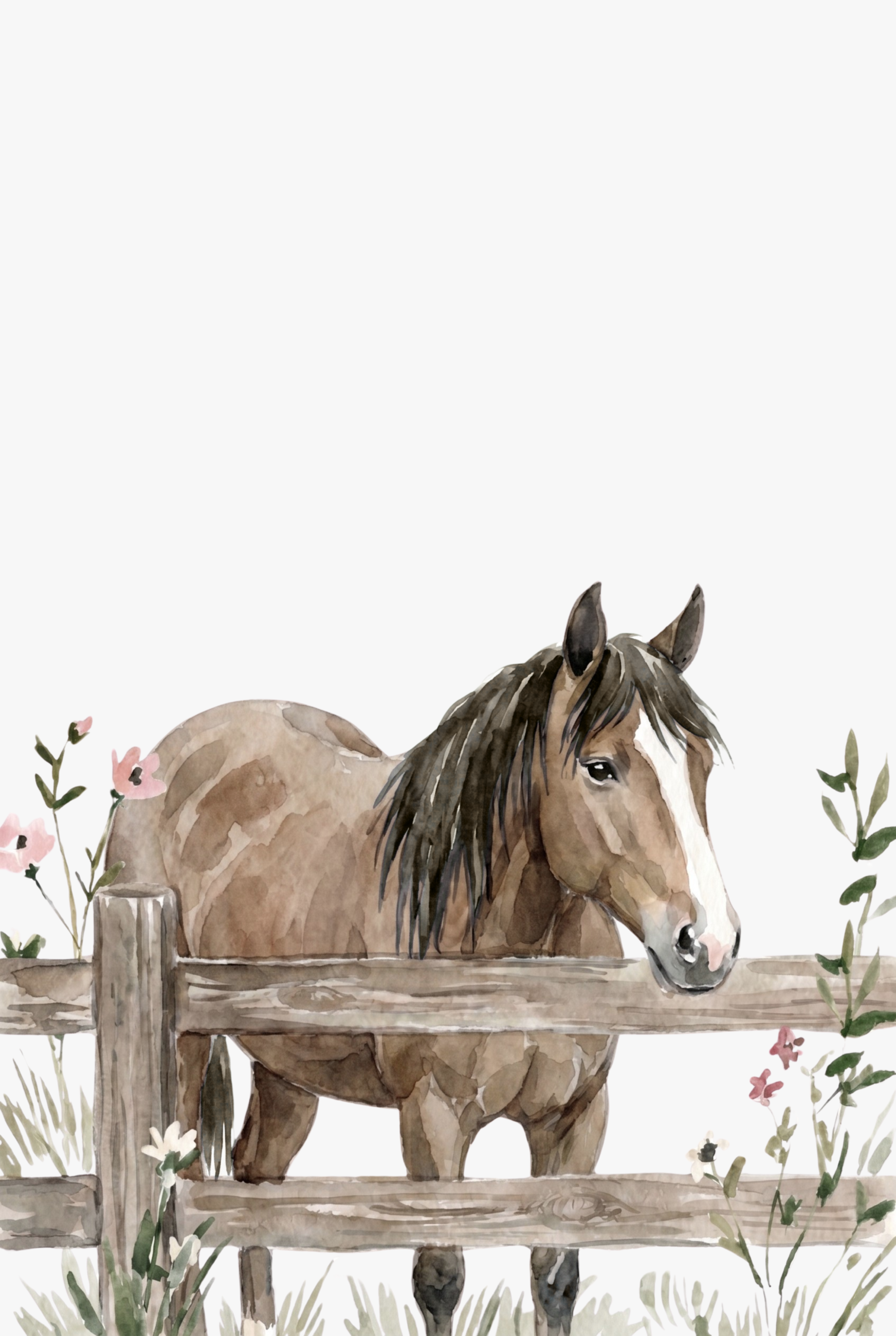White Blaze Brown Horse Artwork - Rustic Farm Horse