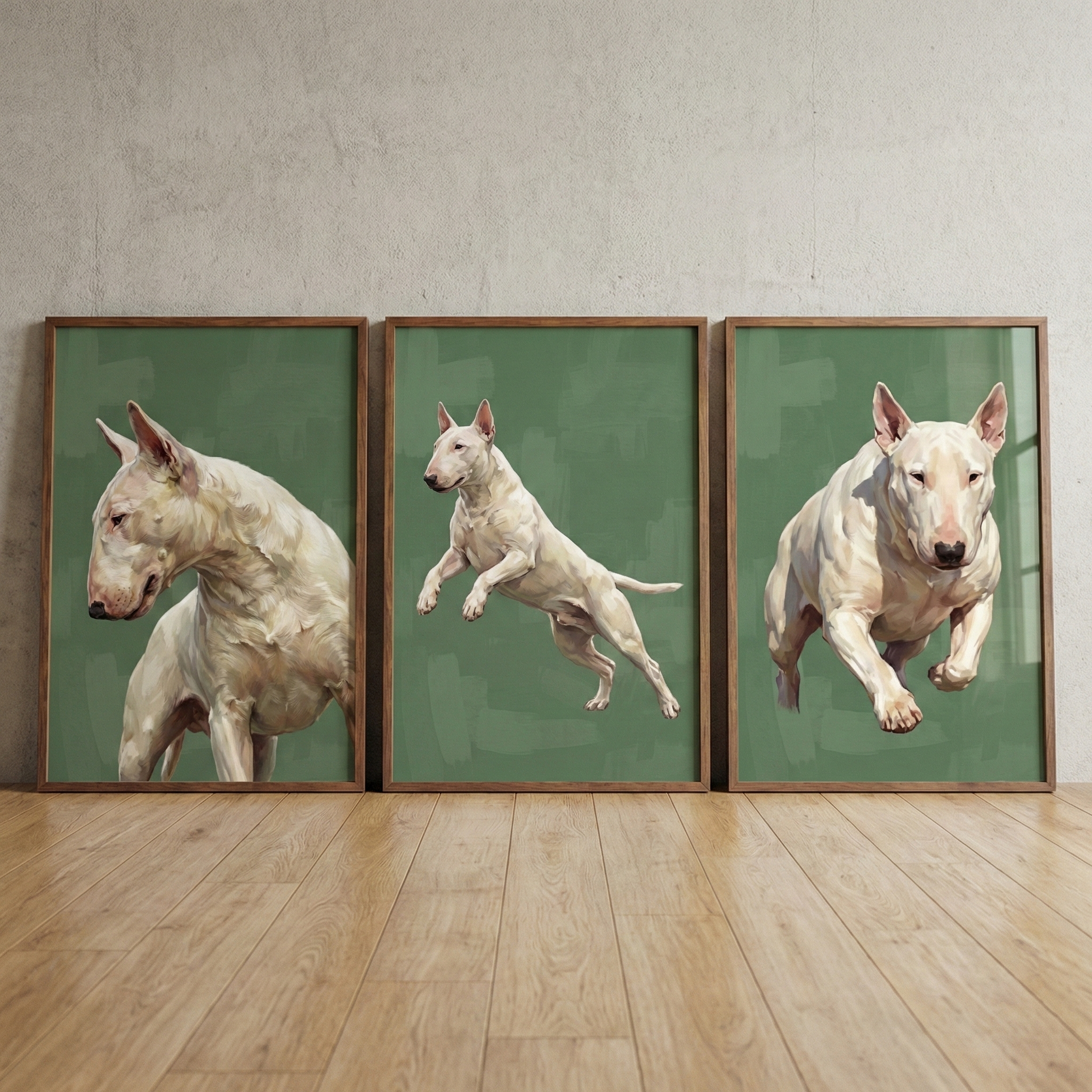White Bull Terrier Artwork Set of 3 - Bull Terrier Trio
