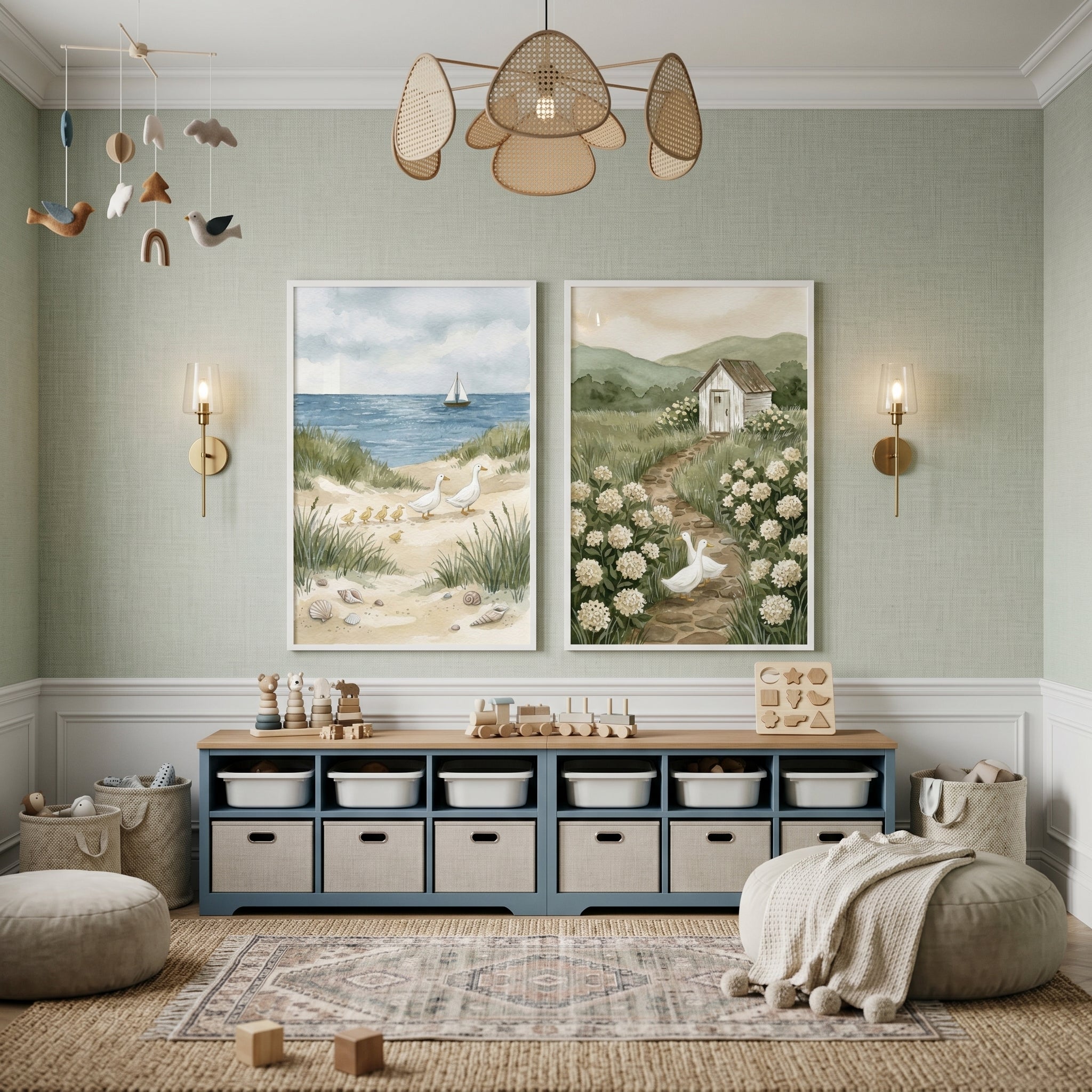 White Duck Wall Art Set of 2 - Coastal Duck Walk