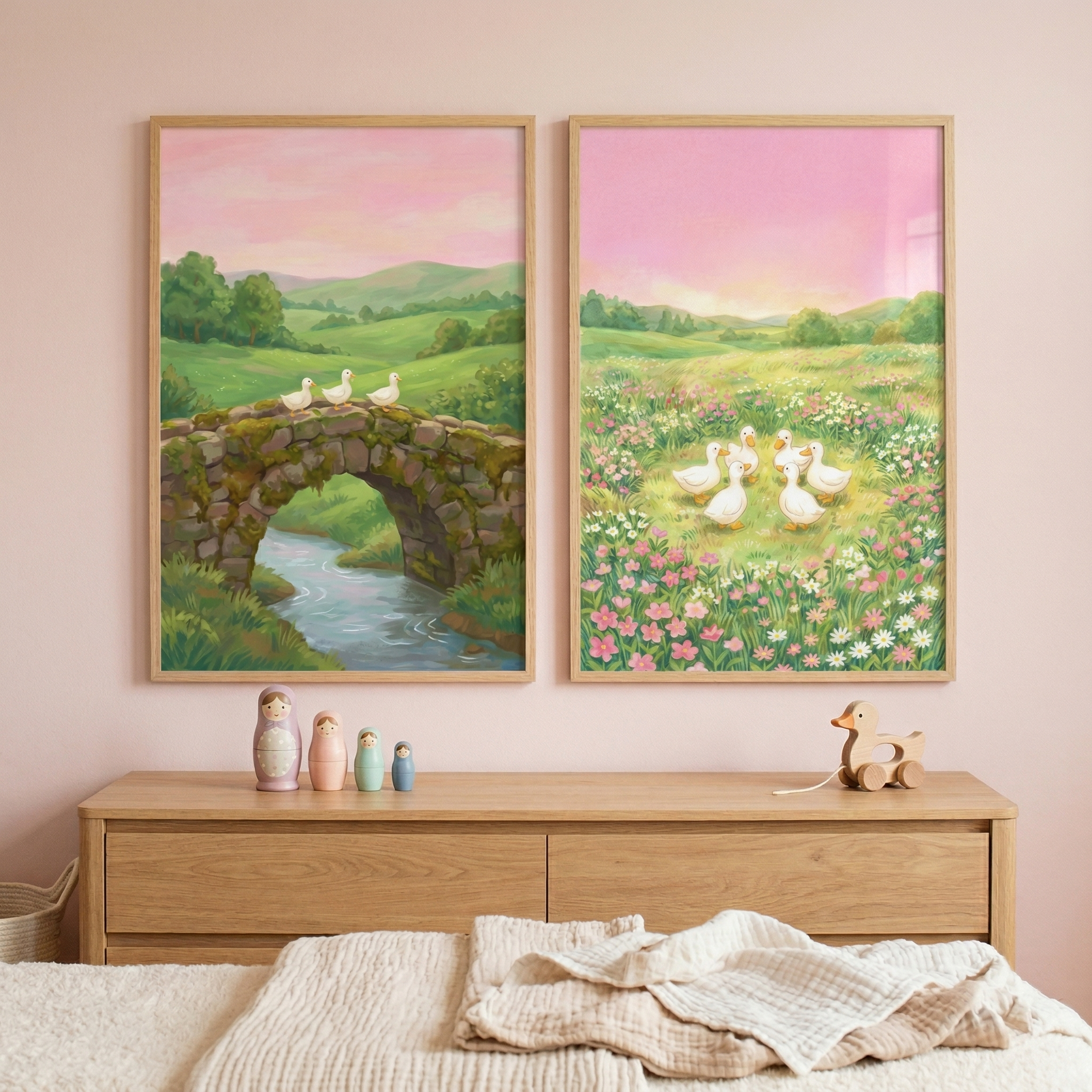 White Ducks Artwork Set of 2 - Sweet Duckling Days