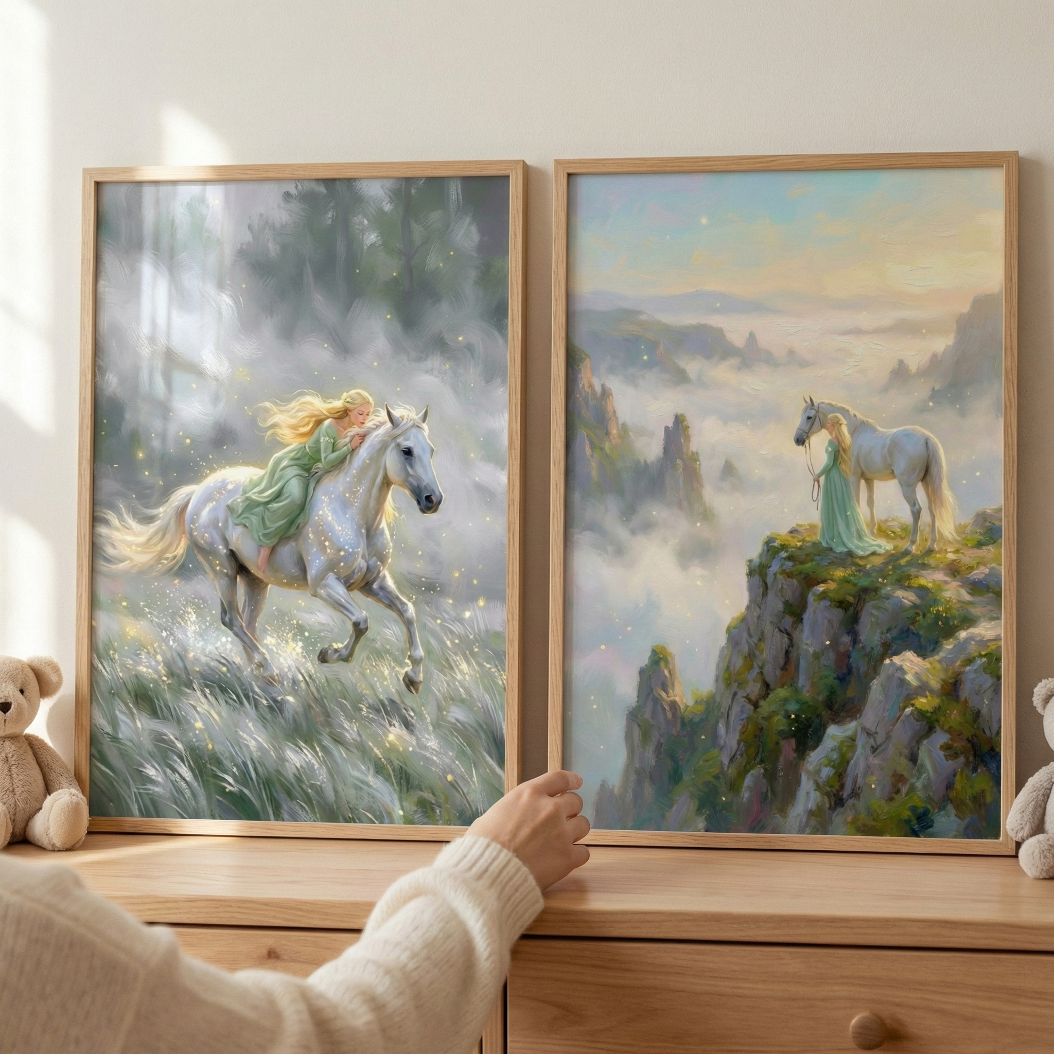 Princess And White Horse Print Set of 2 - Luminous Mist Ride