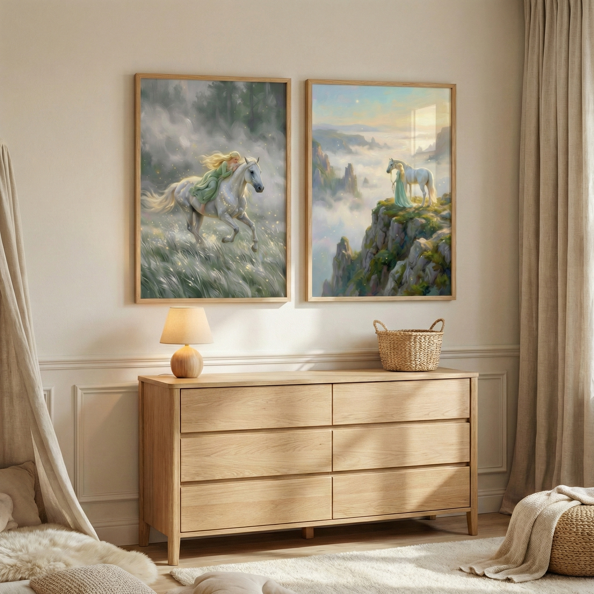 Princess And White Horse Print Set of 2 - Luminous Mist Ride