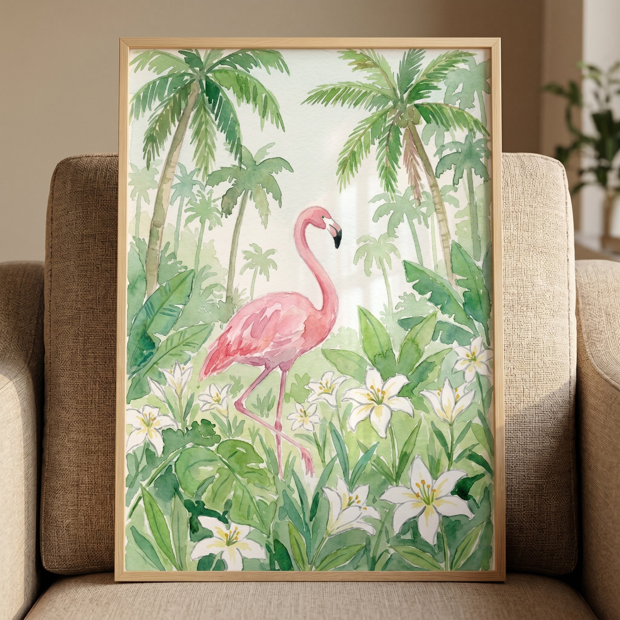 White Lily Tropical Flamingo Wall Art - Tropical Flamingo Oasis