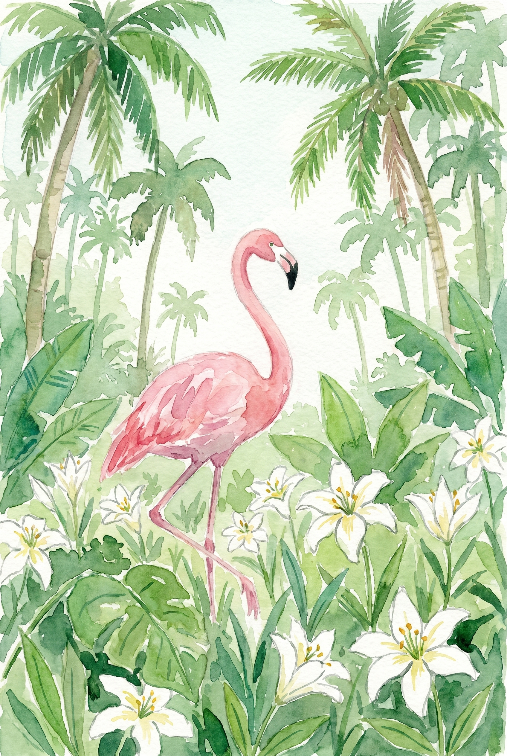 White Lily Tropical Flamingo Wall Art - Tropical Flamingo Oasis