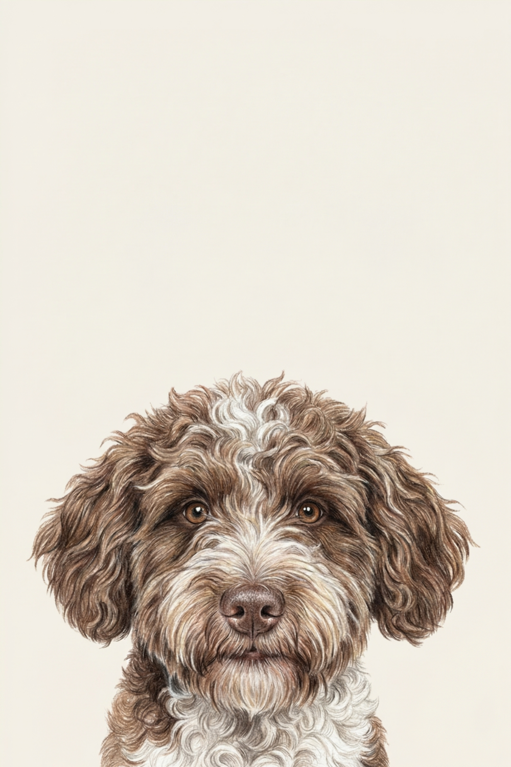 White Patch Brown Dog Wall Art - Curly Furry Friend