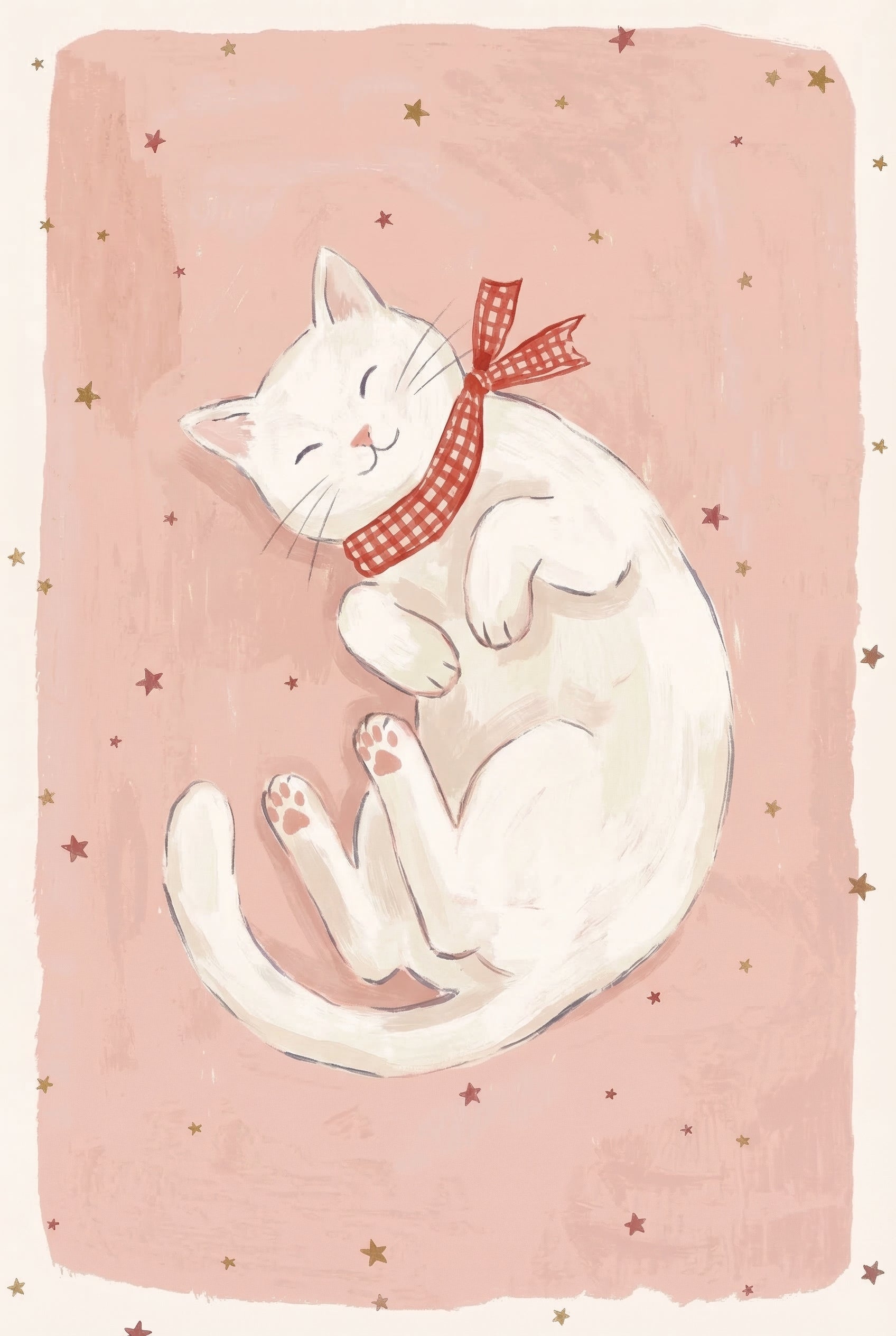 White Sleeping Curled Cat Wall Art - Sweet Starry Nap