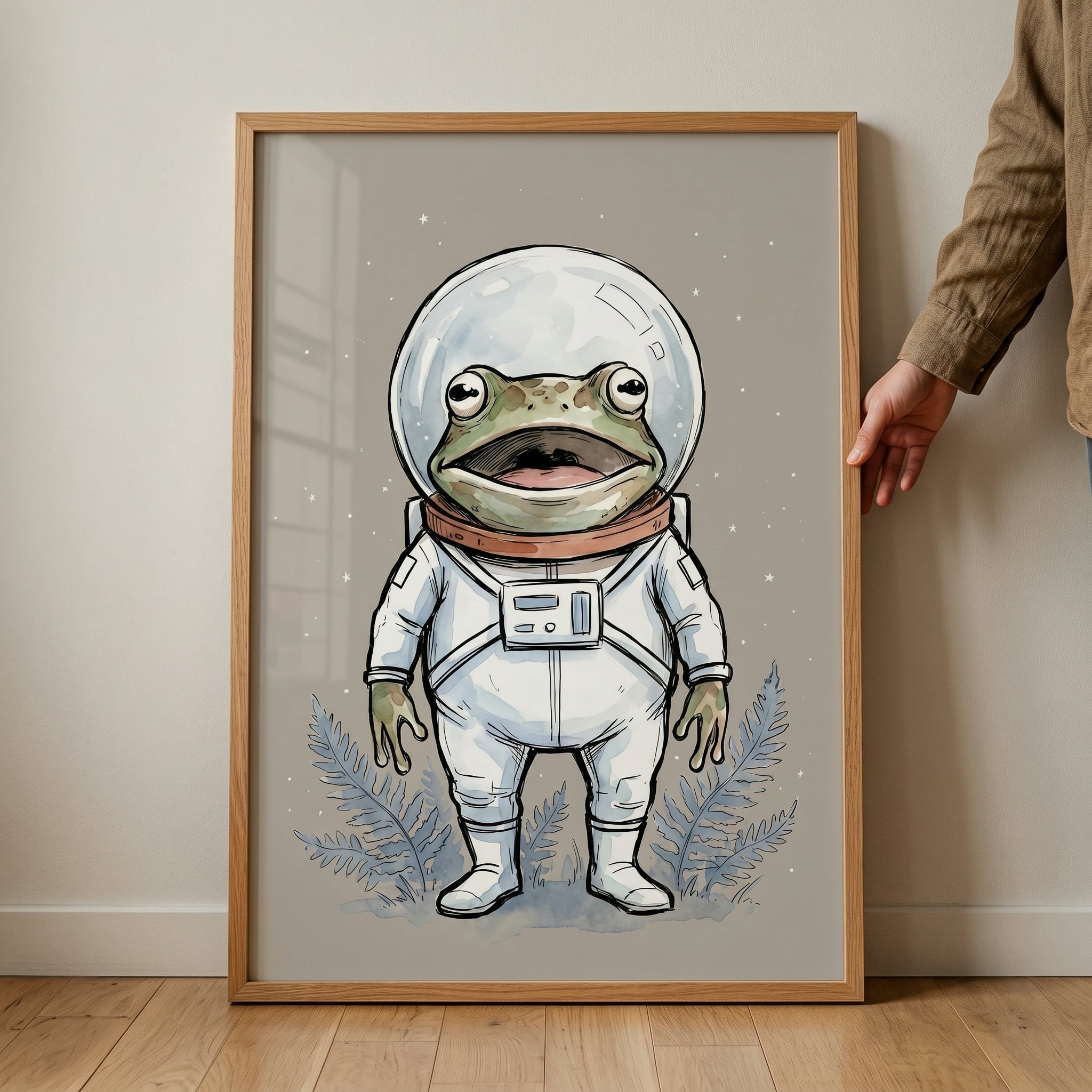 White Space Suit Frog Wall Art - Cosmic Croaker