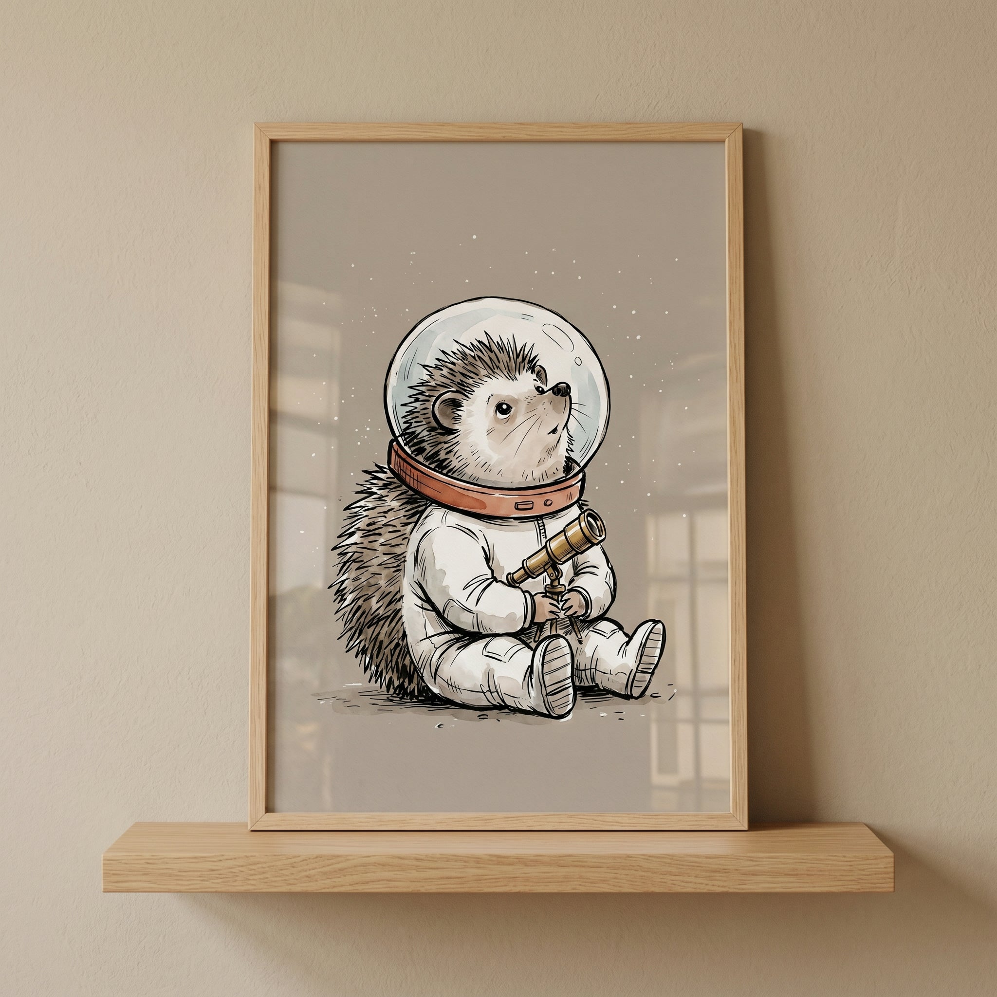 White Space Suit Hedgehog Wall Art - Spiky Space Explorer