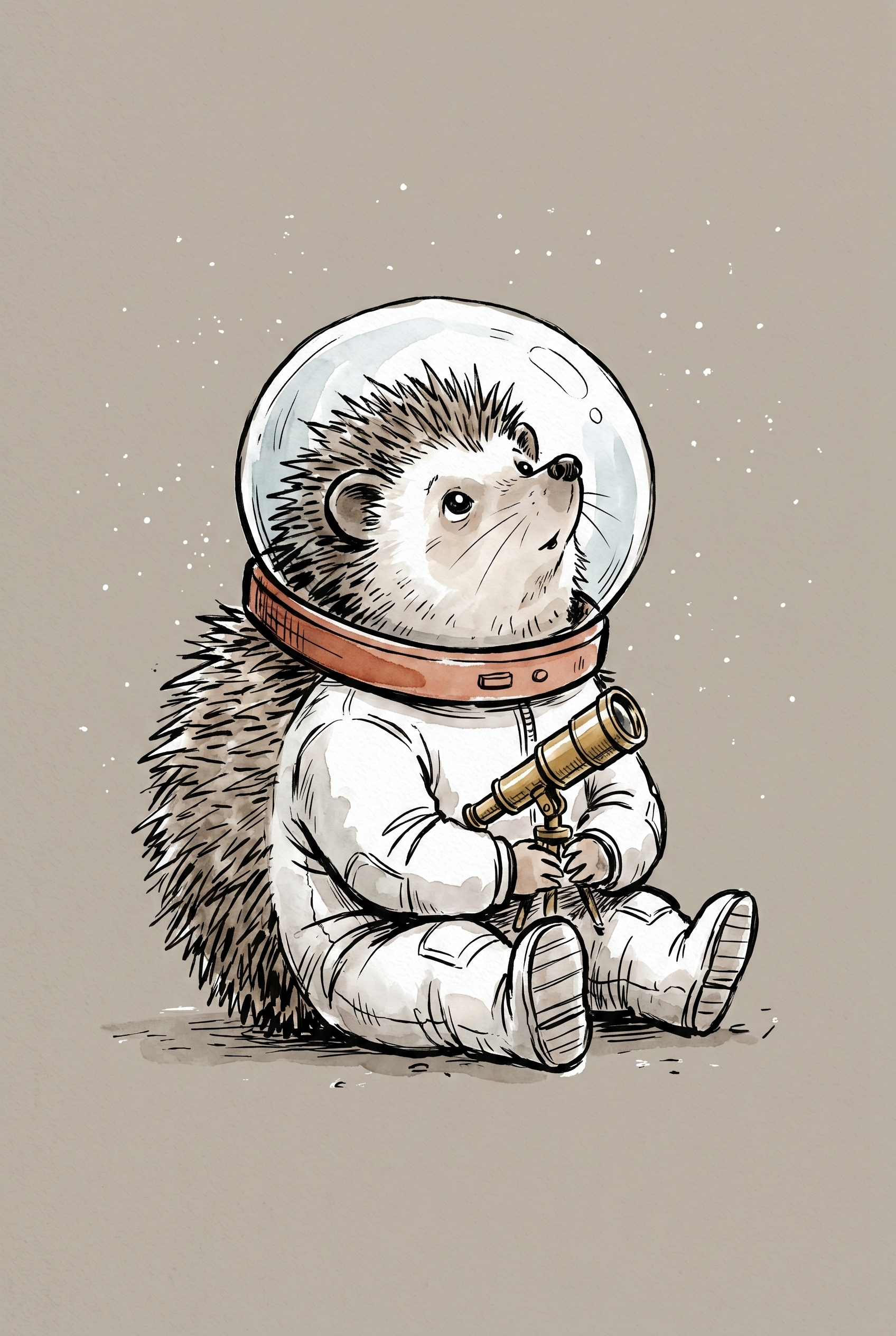 White Space Suit Hedgehog Wall Art - Spiky Space Explorer