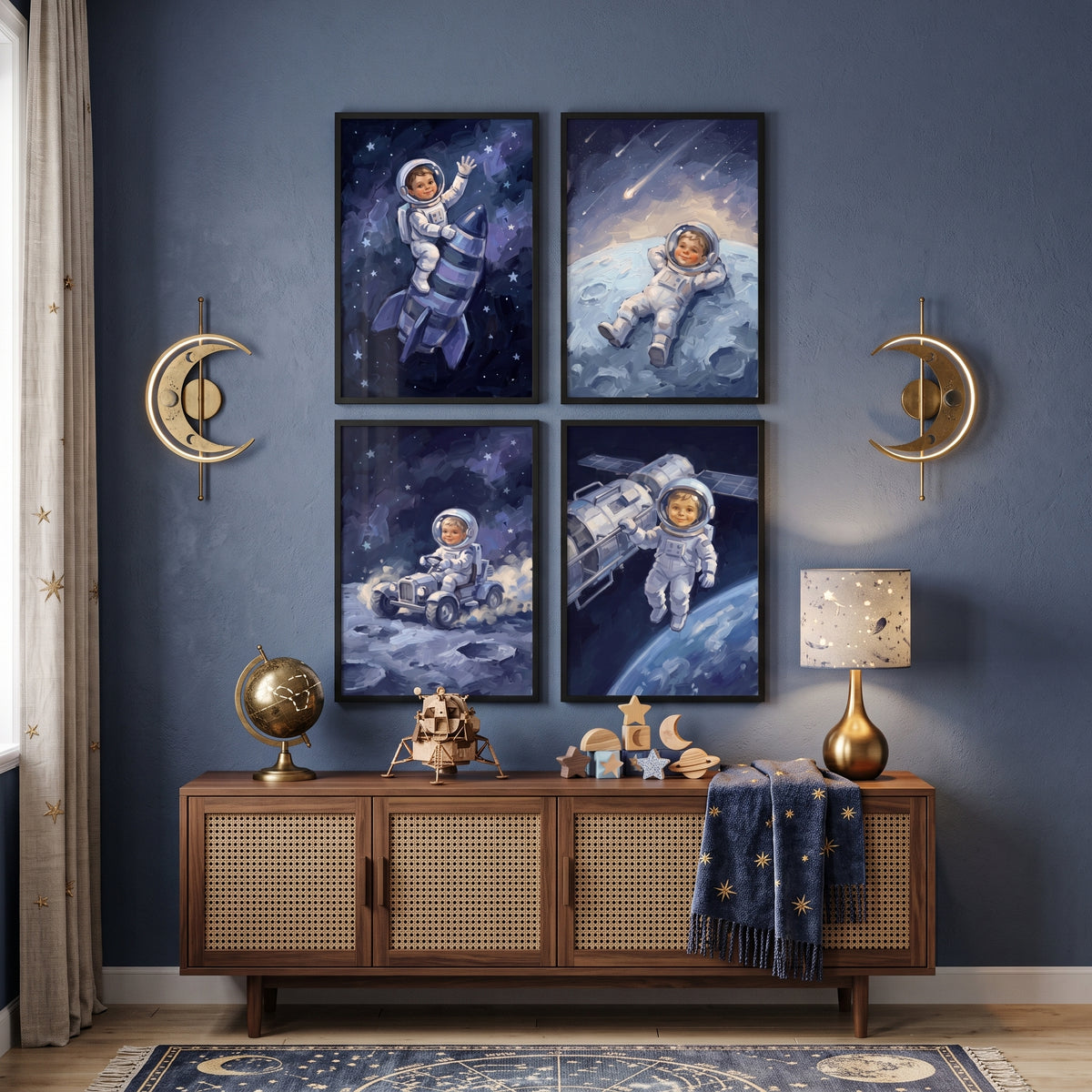 White Spacesuit Toddler Astronaut Wall Art Set of 4 - Little Space Explorer