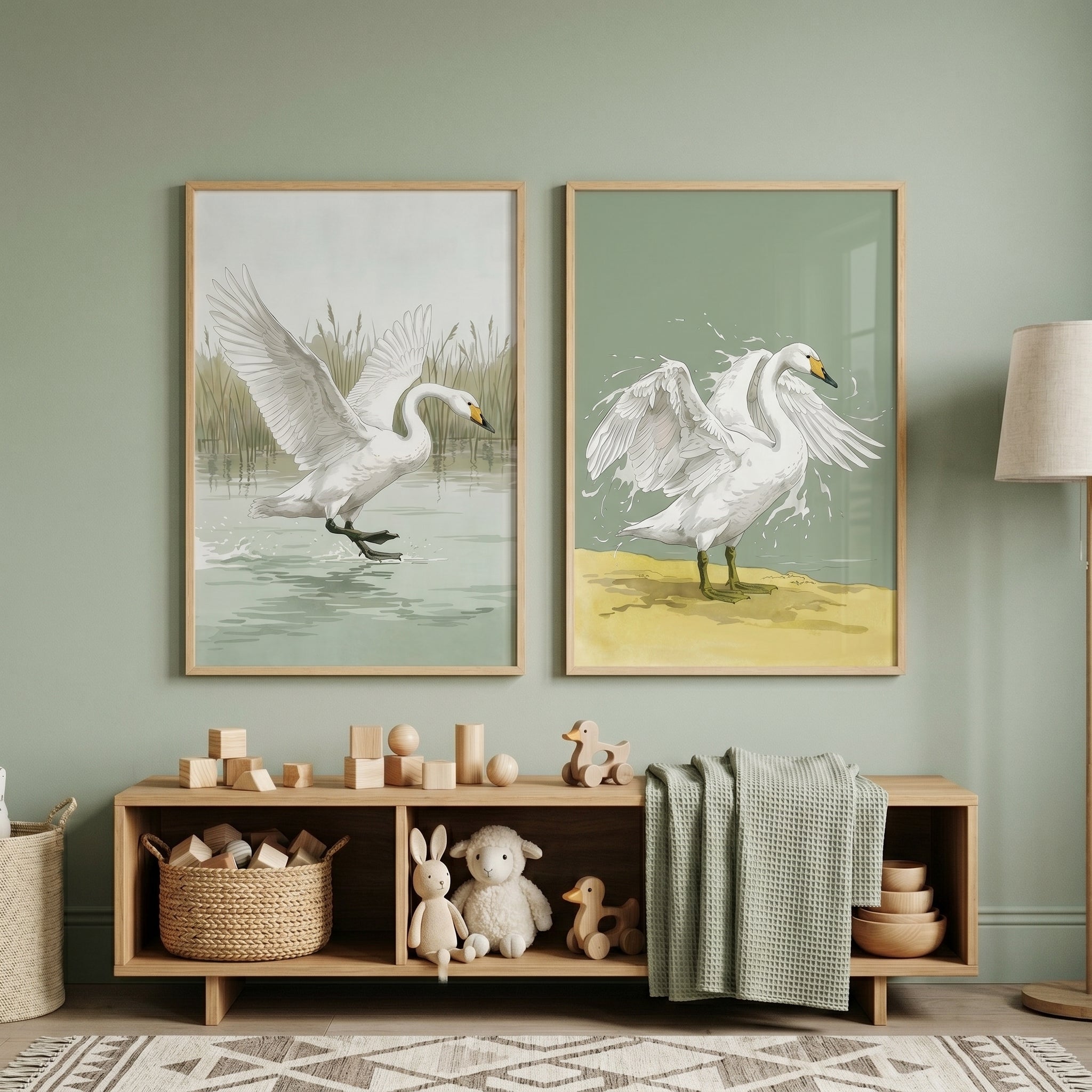 White Wing Spread Swan Wall Art Set Of 2 - Majestic White Swans