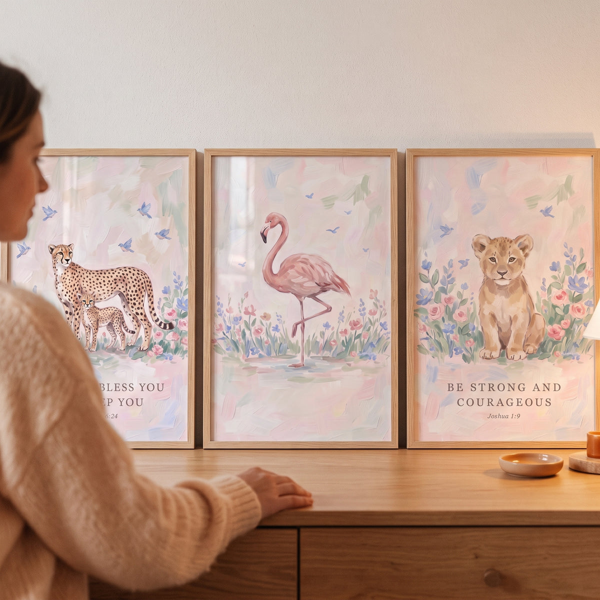 Wildflower Bluebird Safari Animals Wall Art Set Of 3 - Sacred Safari Verses