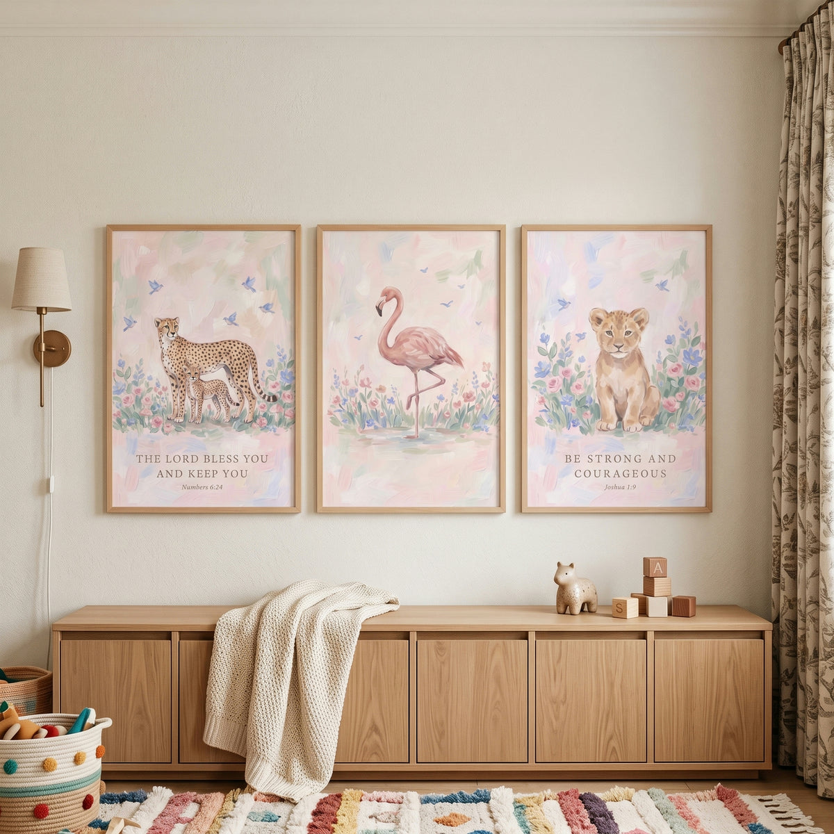 Wildflower Bluebird Safari Animals Wall Art Set Of 3 - Sacred Safari Verses