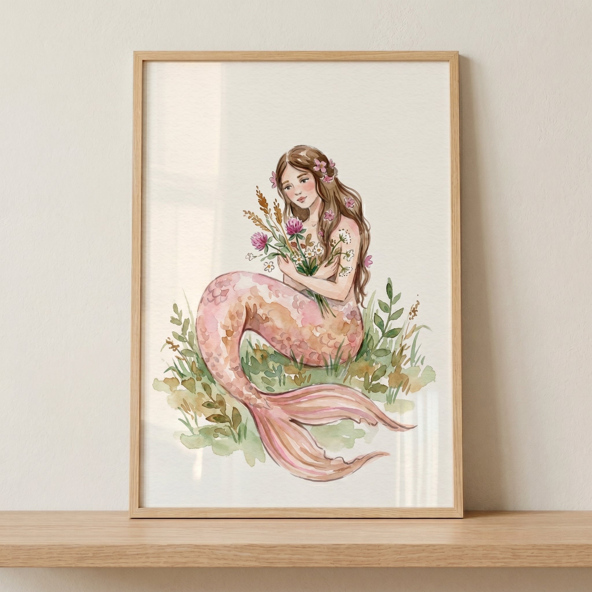 Wildflower Bouquet Pink Mermaid Wall Art - Meadow Mermaid