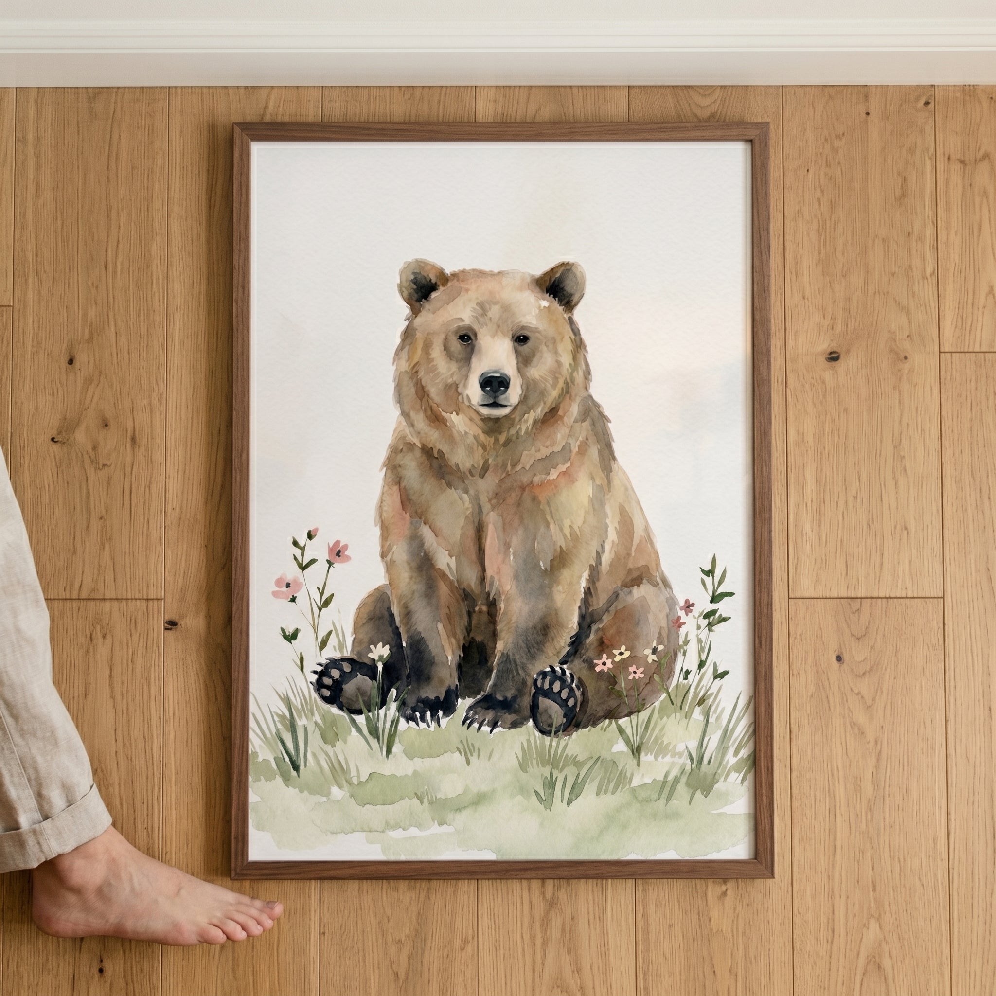 Wildflower Brown Bear Wall Art - Gentle Meadow Bear