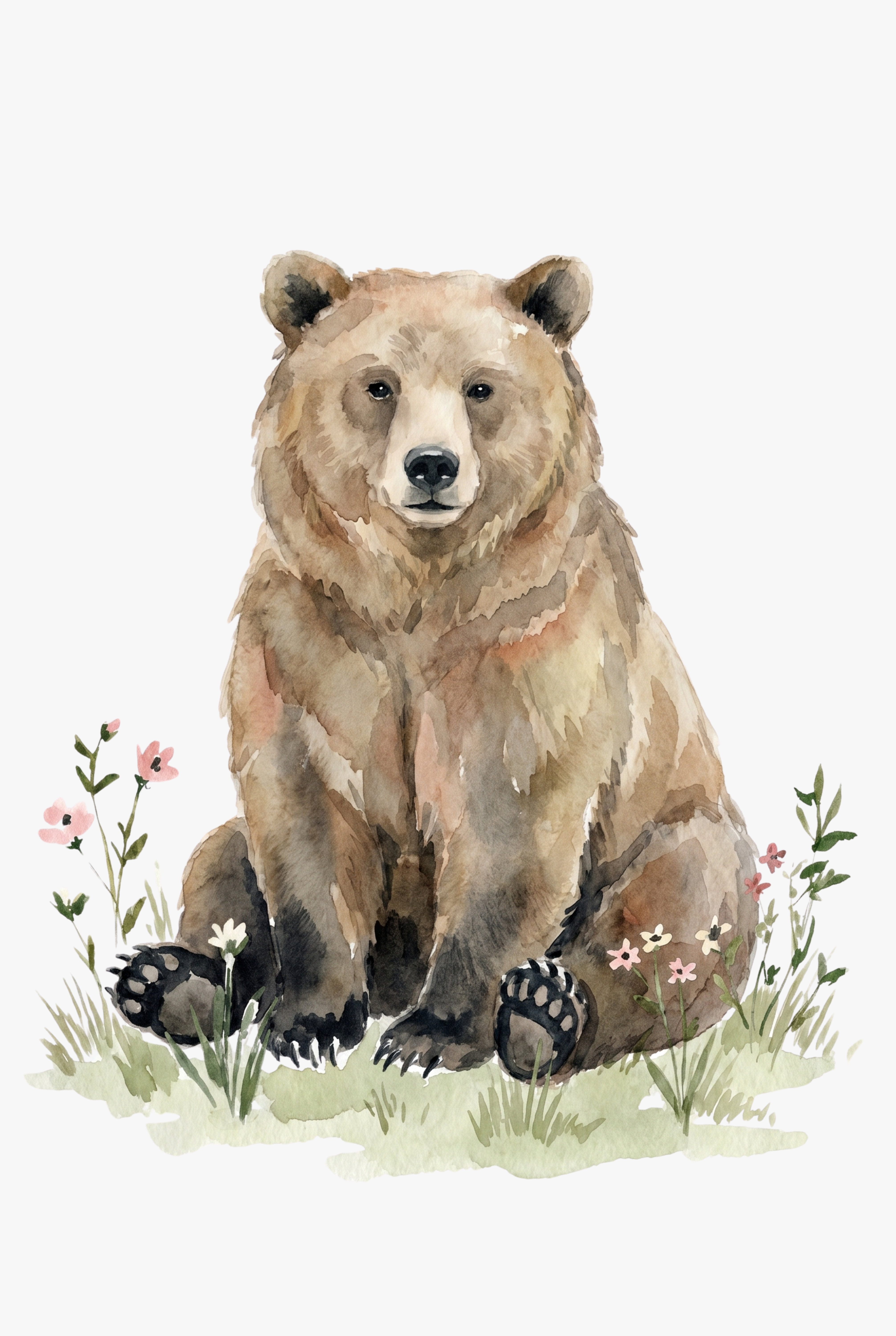 Wildflower Brown Bear Wall Art - Gentle Meadow Bear