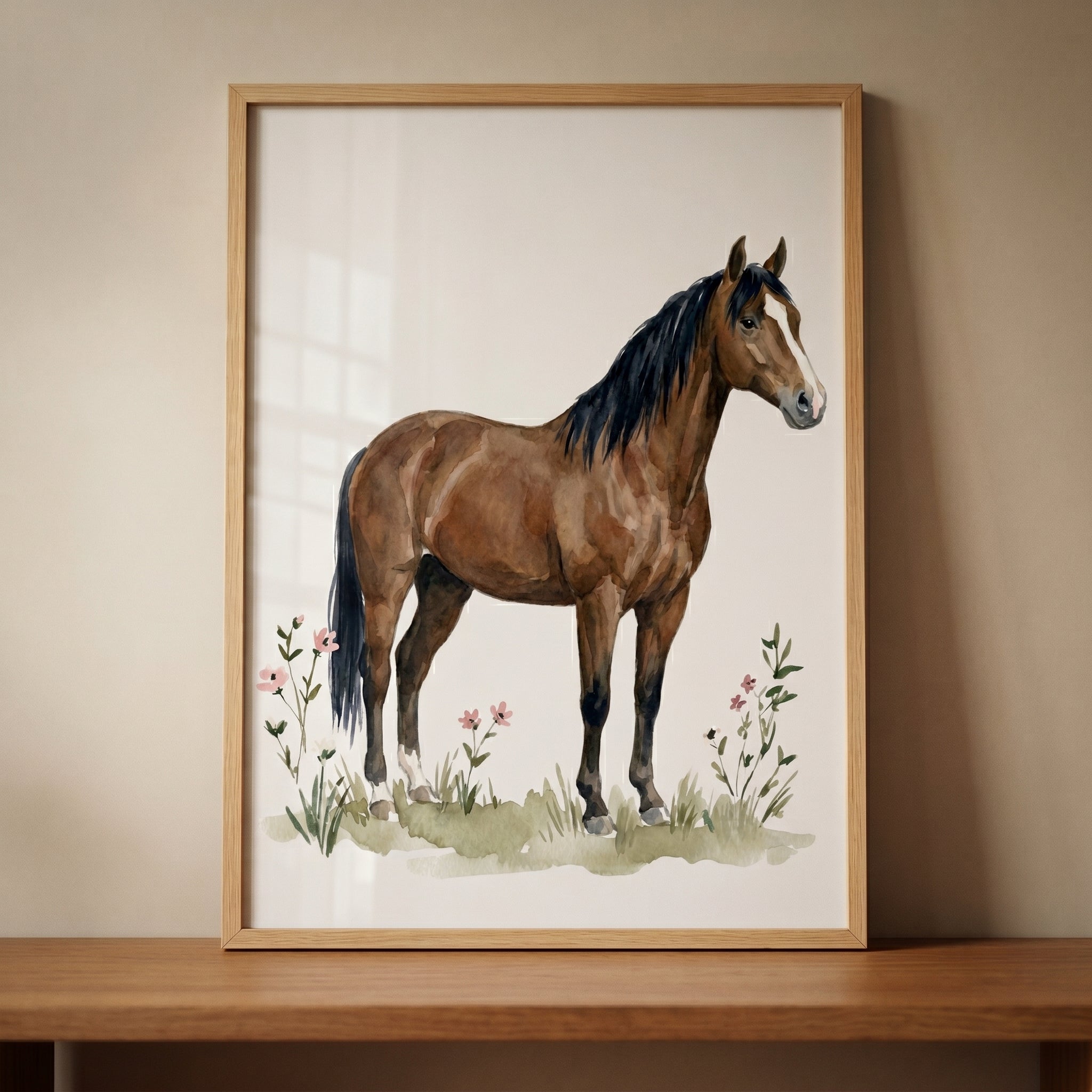 Wildflower Brown Horse Wall Art - Majestic Meadow Horse