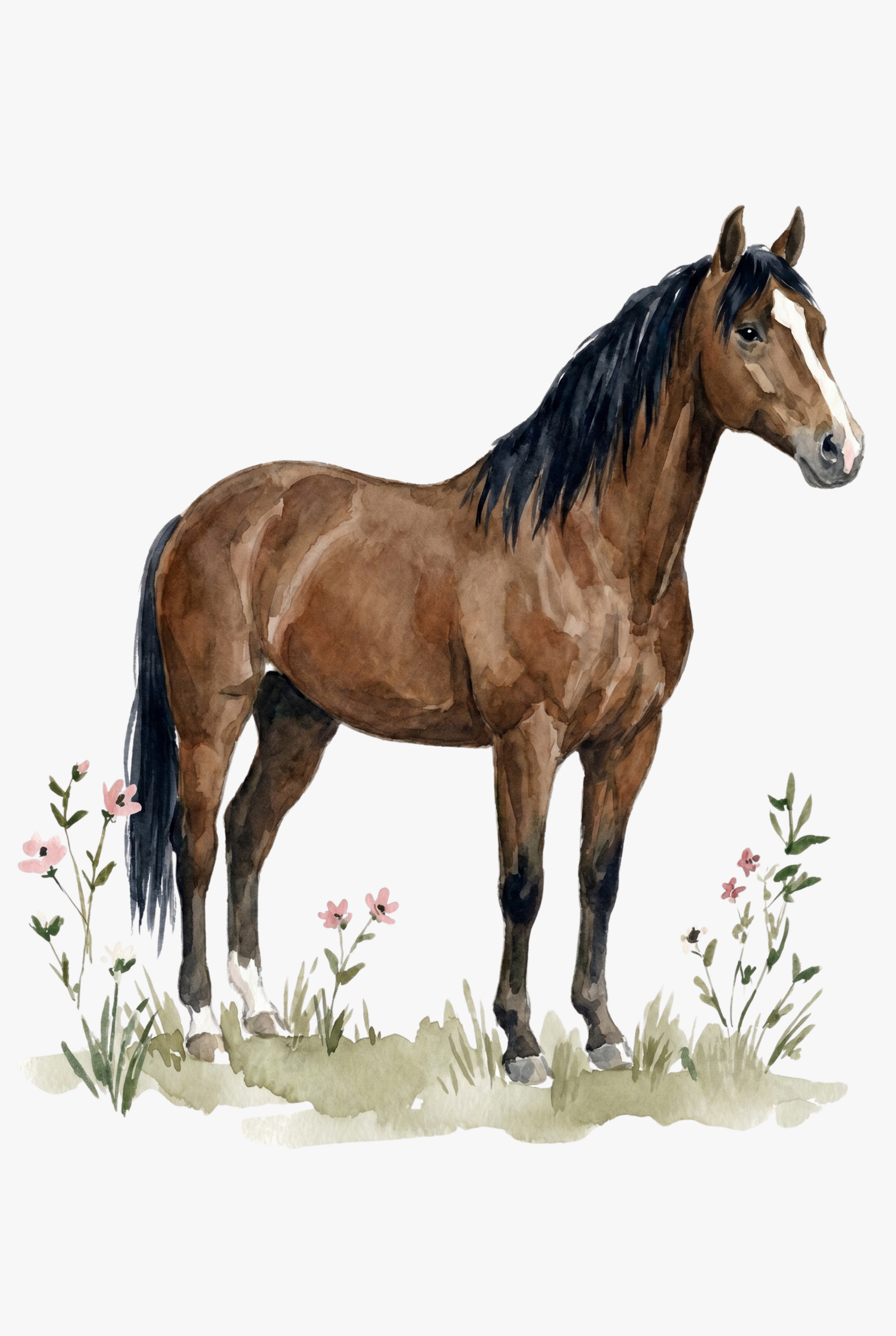 Wildflower Brown Horse Wall Art - Majestic Meadow Horse