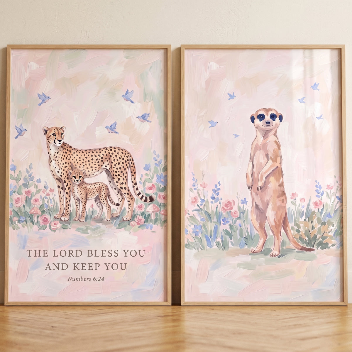 Wildflower Field Safari Animals Wall Art Set of 2 - Sacred Savanna Grace