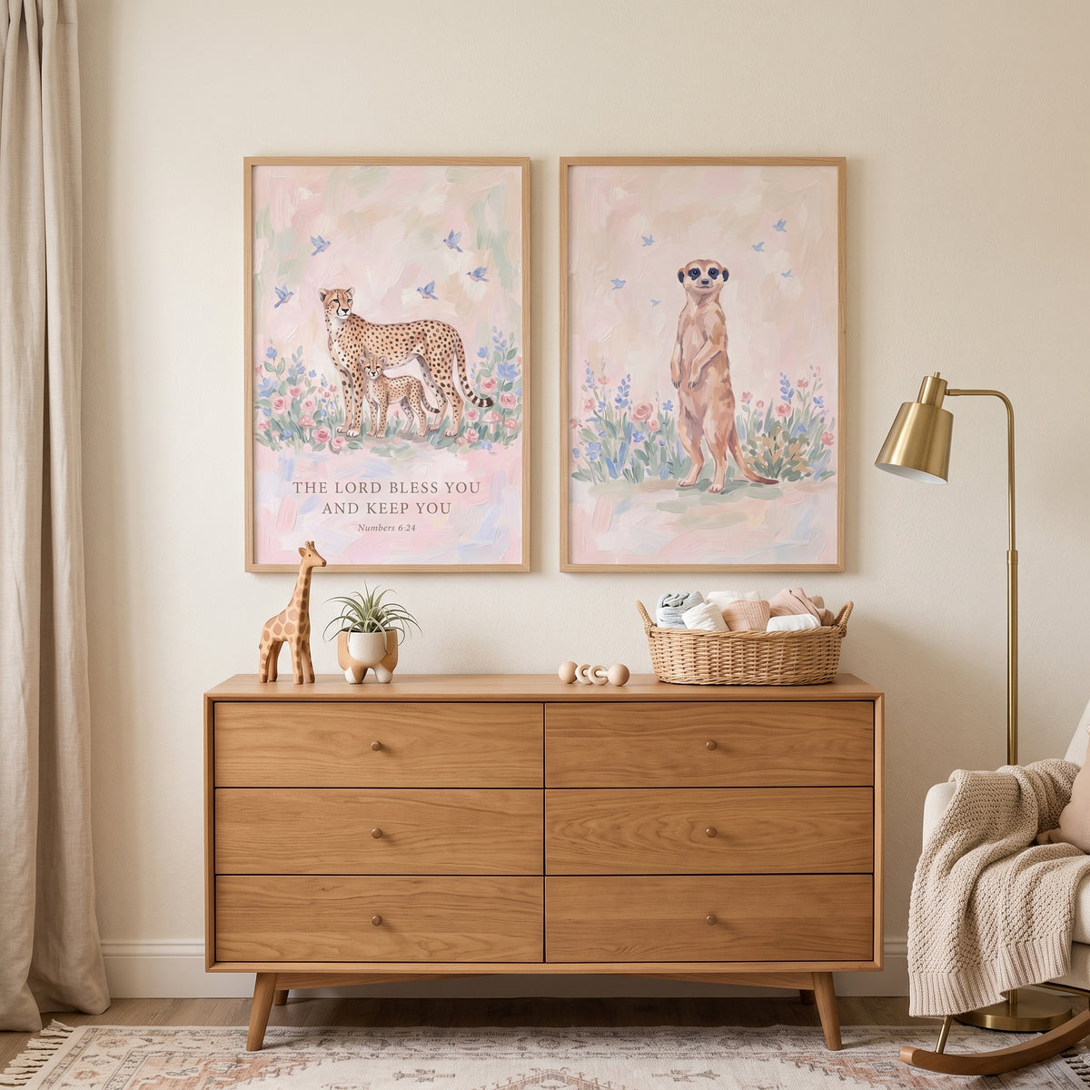 Wildflower Field Safari Animals Wall Art Set of 2 - Sacred Savanna Grace