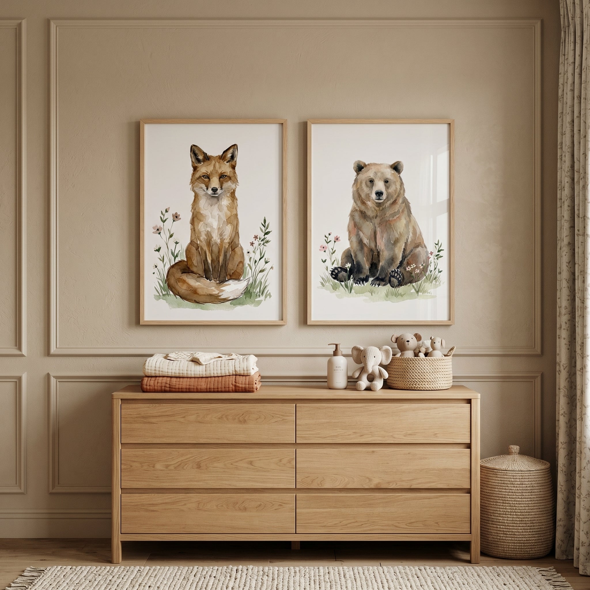 Wildflower Forest Woodland Animal Artwork Set of 2 - Woodland Friends Duo