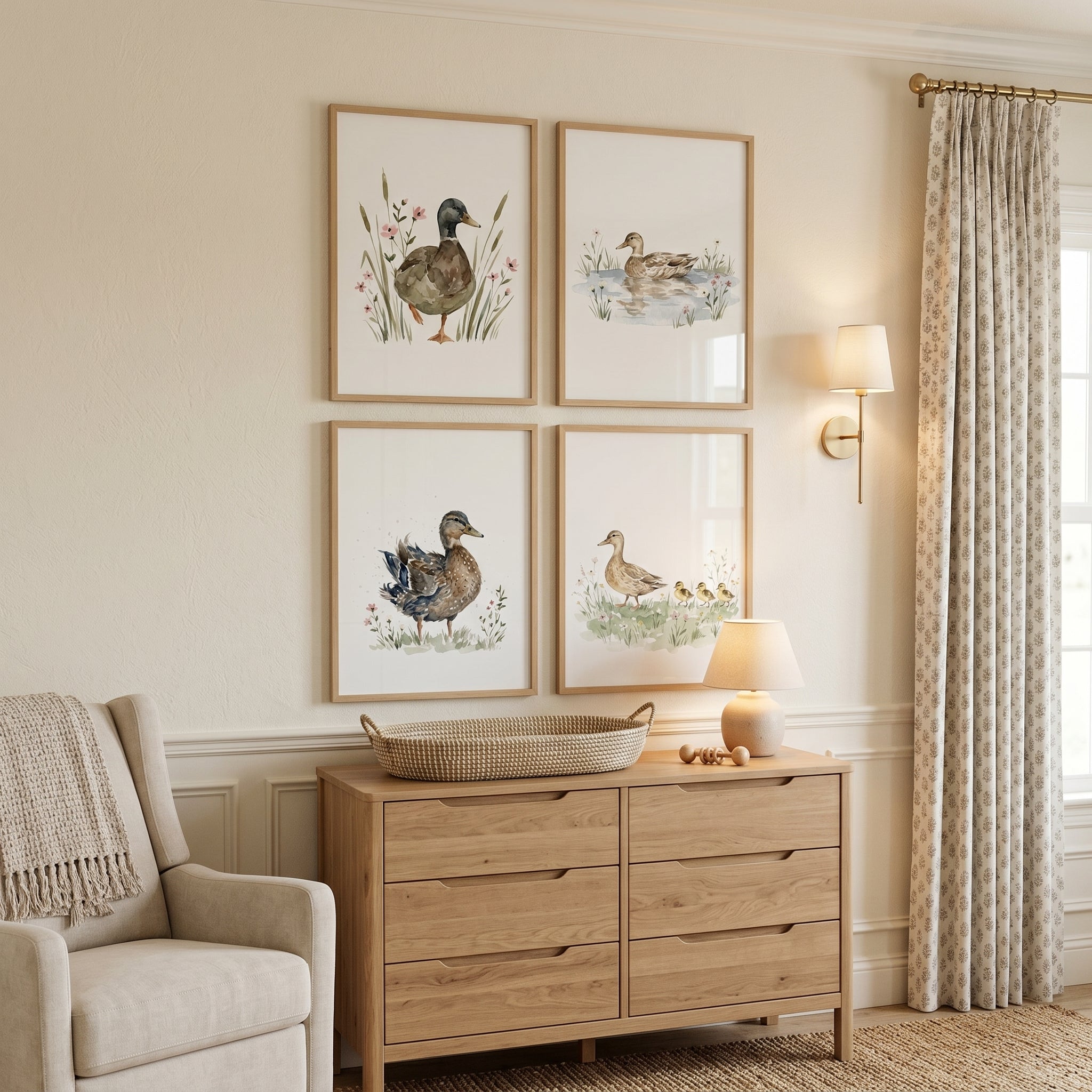 Wildflower Mallard Duck Wall Art Set of 4 - Gentle Waterfowl Art