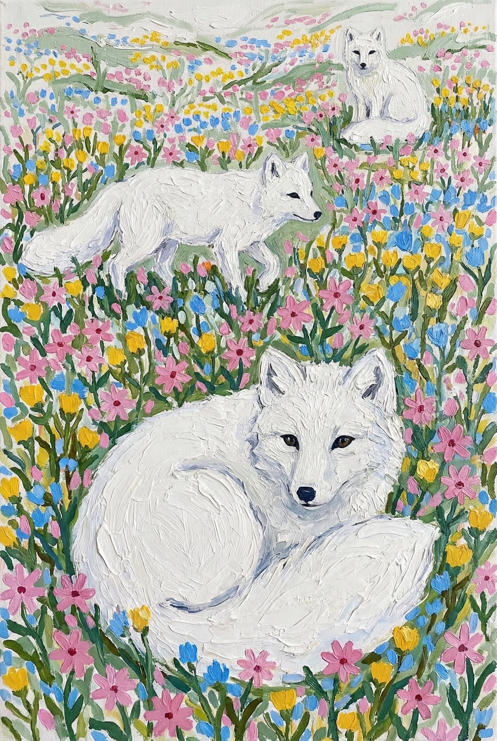 Wildflower Meadow Arctic Fox Wall Art - Arctic Bloom Trio