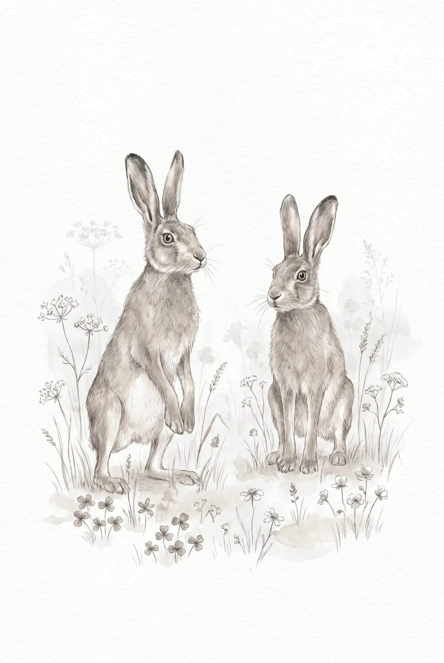 Wildflower Meadow Bunny Wall Art - Meadow Hare Duo