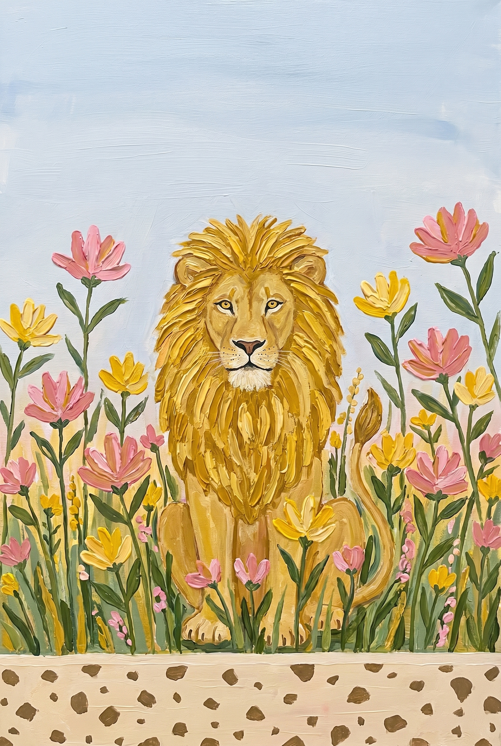 Wildflower Meadow Golden Lion Wall Art - Golden Bloom Lion