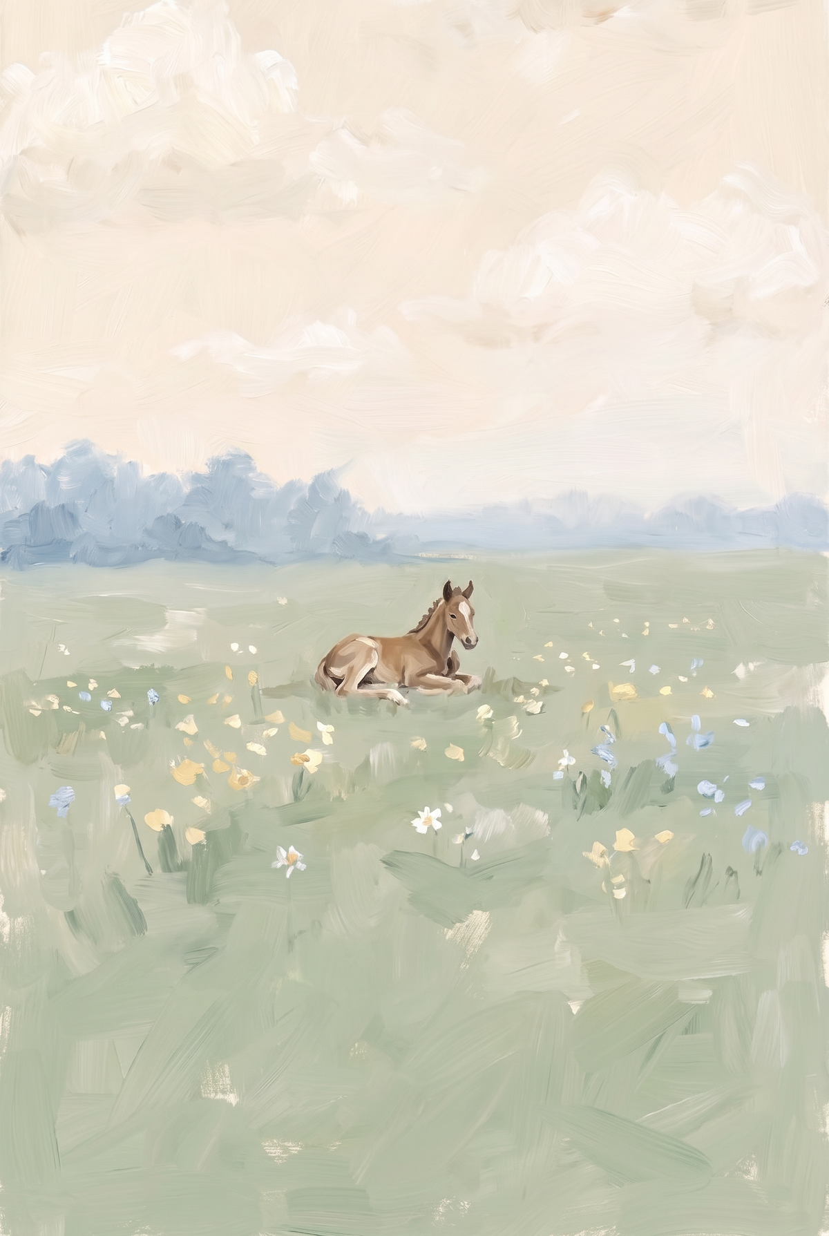 Wildflower Meadow Resting Horse Wall Art - Soft Meadow Foal