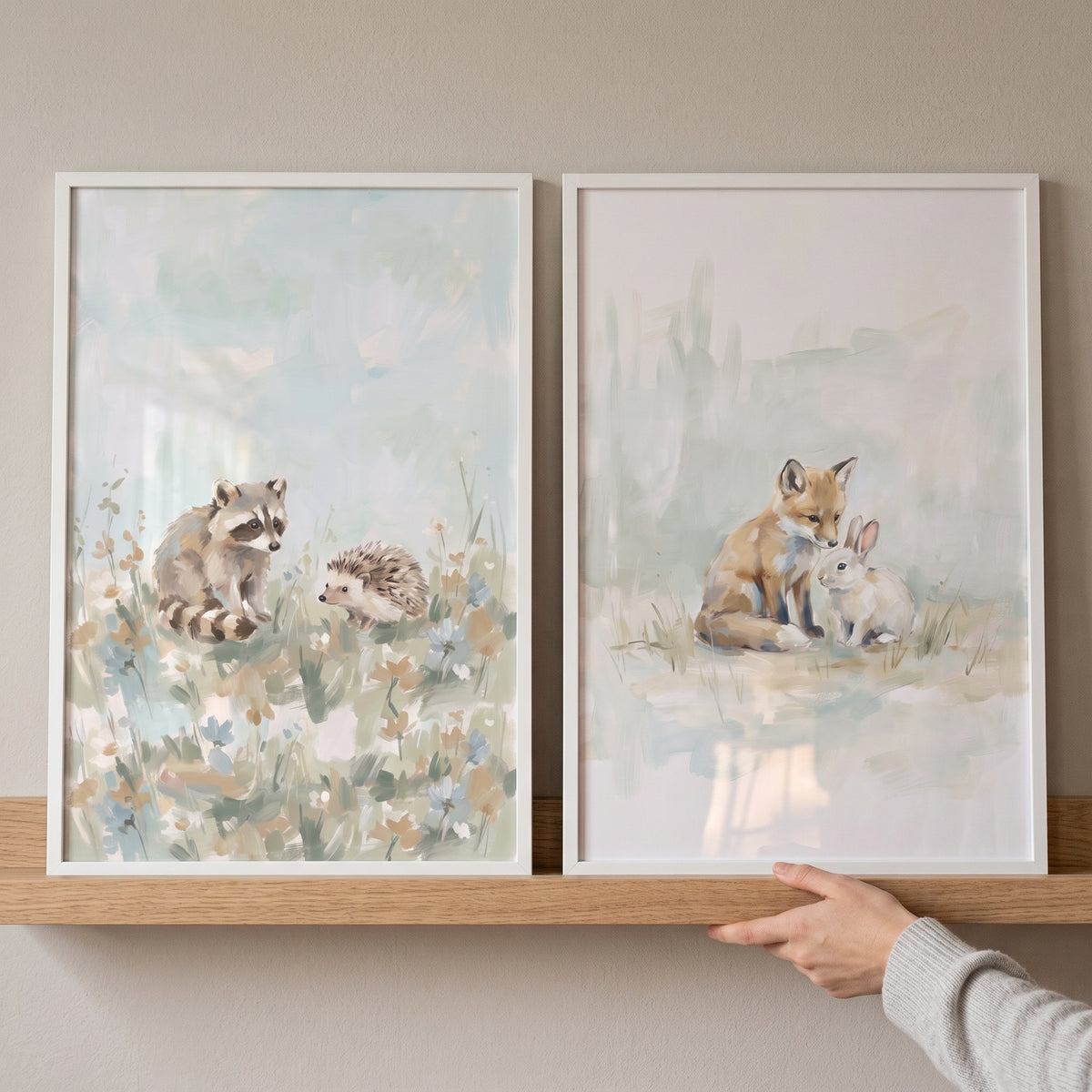Wildflower Meadow Woodland Animals Wall Art Set of 2 - Meadow Animal Sketches