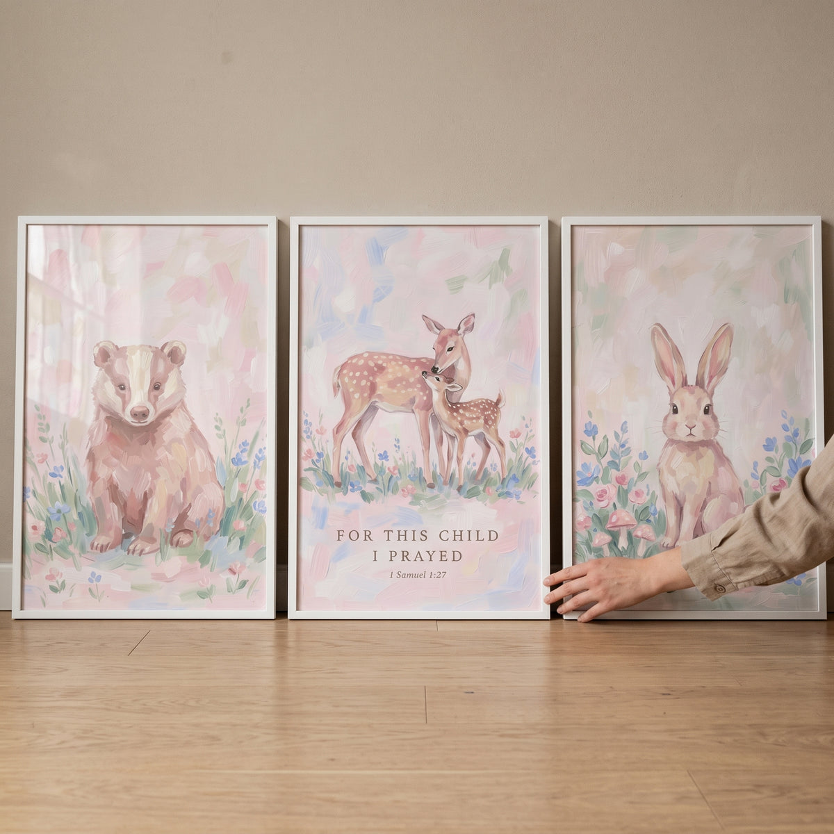 Wildflower Meadow Woodland Animals Wall Art Set of 3 - Nursery Animal Blessing