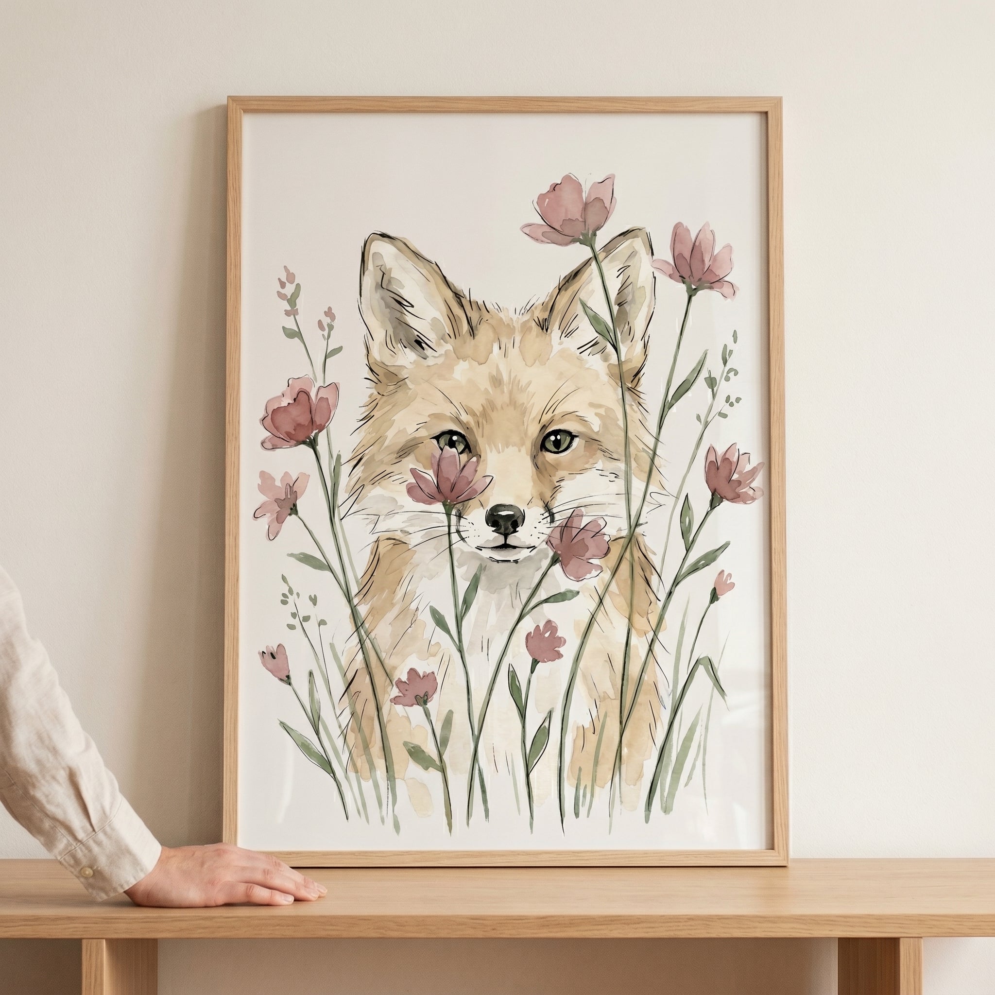 Wildflower Peeking Fox Wall Art - Floral Fox Meadow