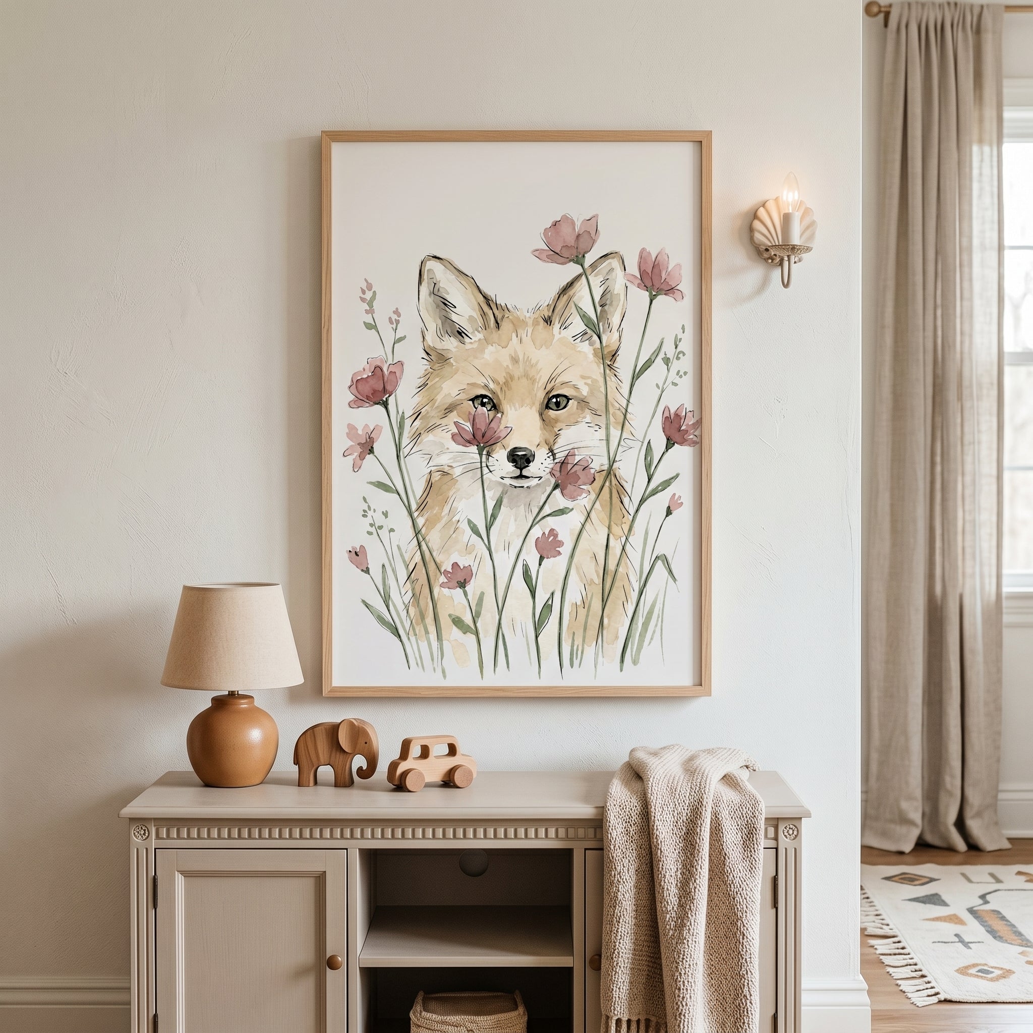 Wildflower Peeking Fox Wall Art - Floral Animal Decor