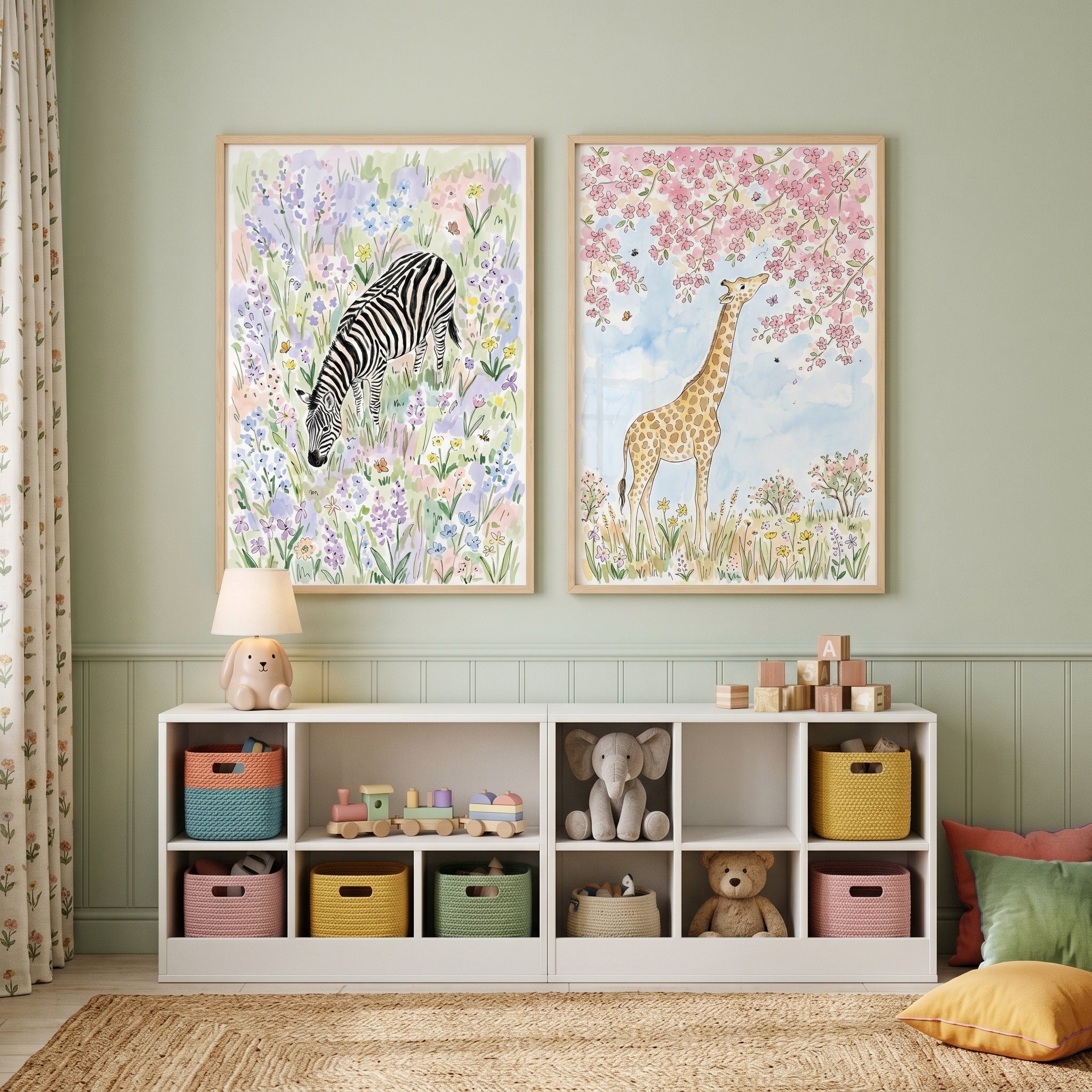 Wildflower Safari Animal Wall Art Set of 2 - Safari Blossom Dreams
